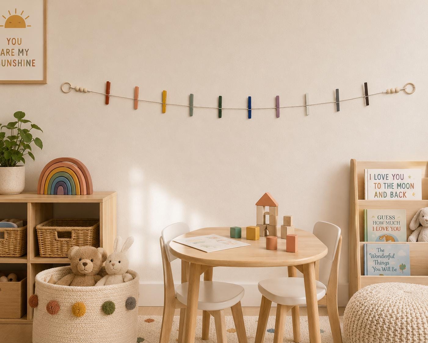 Boho Rainbow Clothespin Garland, detail 5