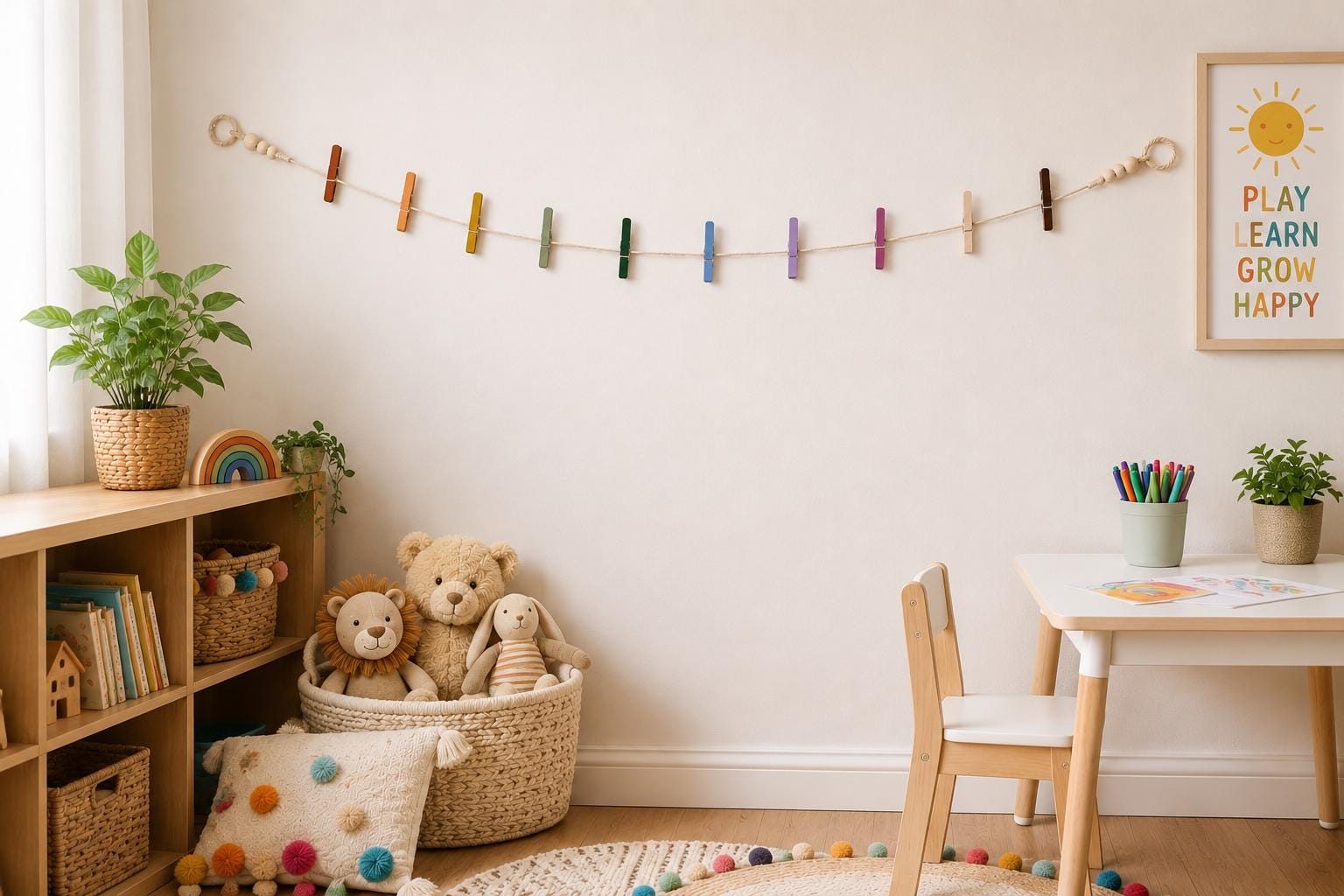 Boho Rainbow Clothespin Garland, detail 6
