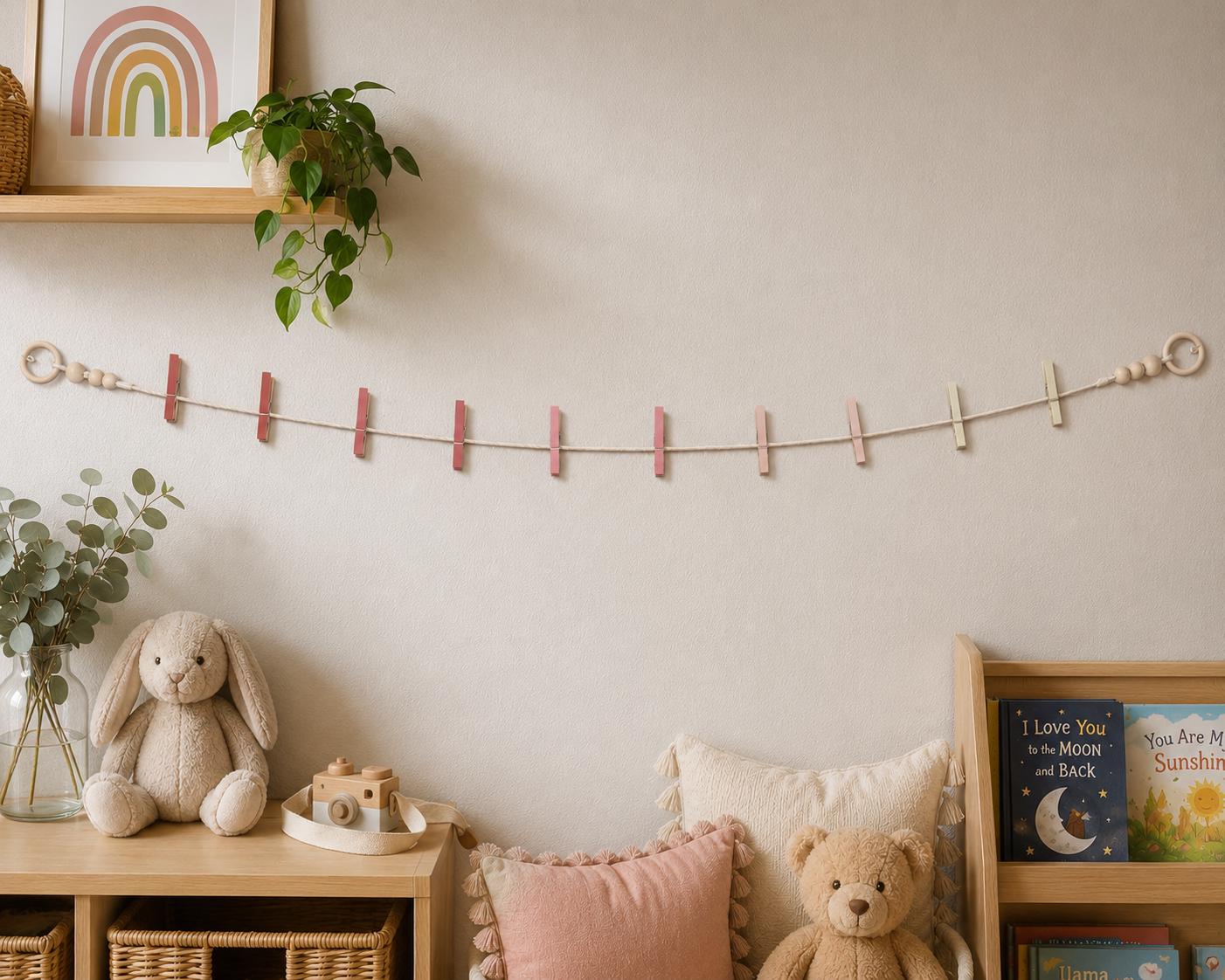 Blush Pink Clothespin Garland, detail 6