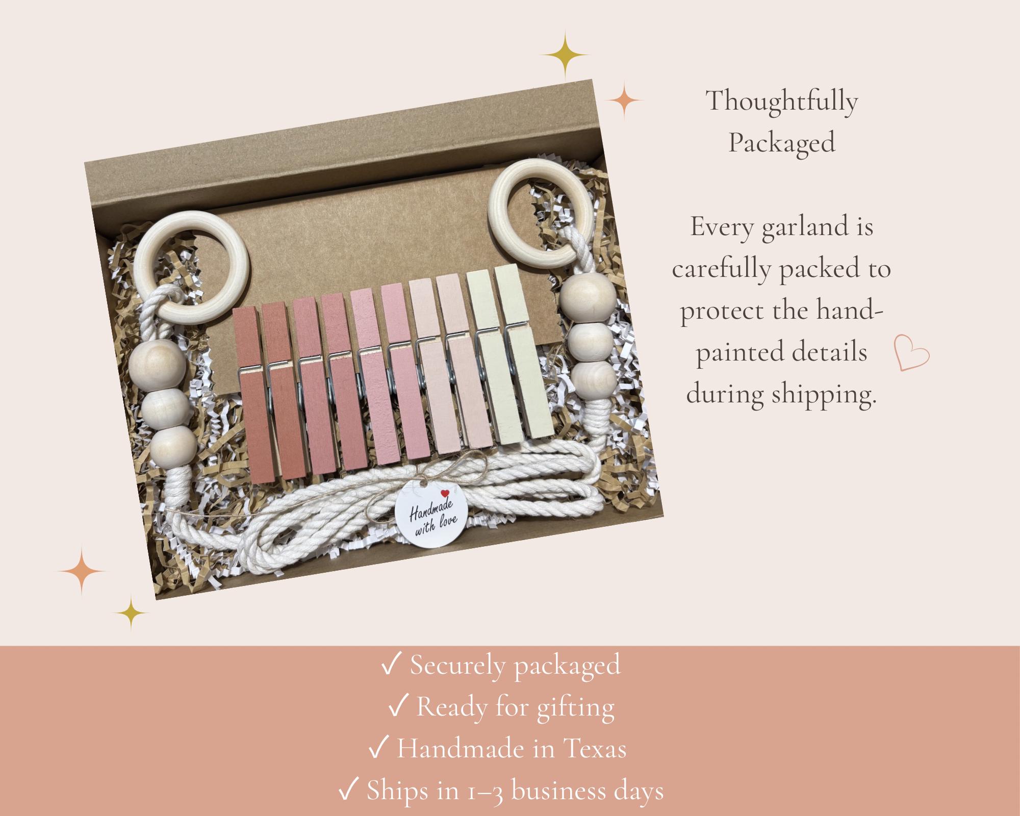 Blush Pink Clothespin Garland, detail 9