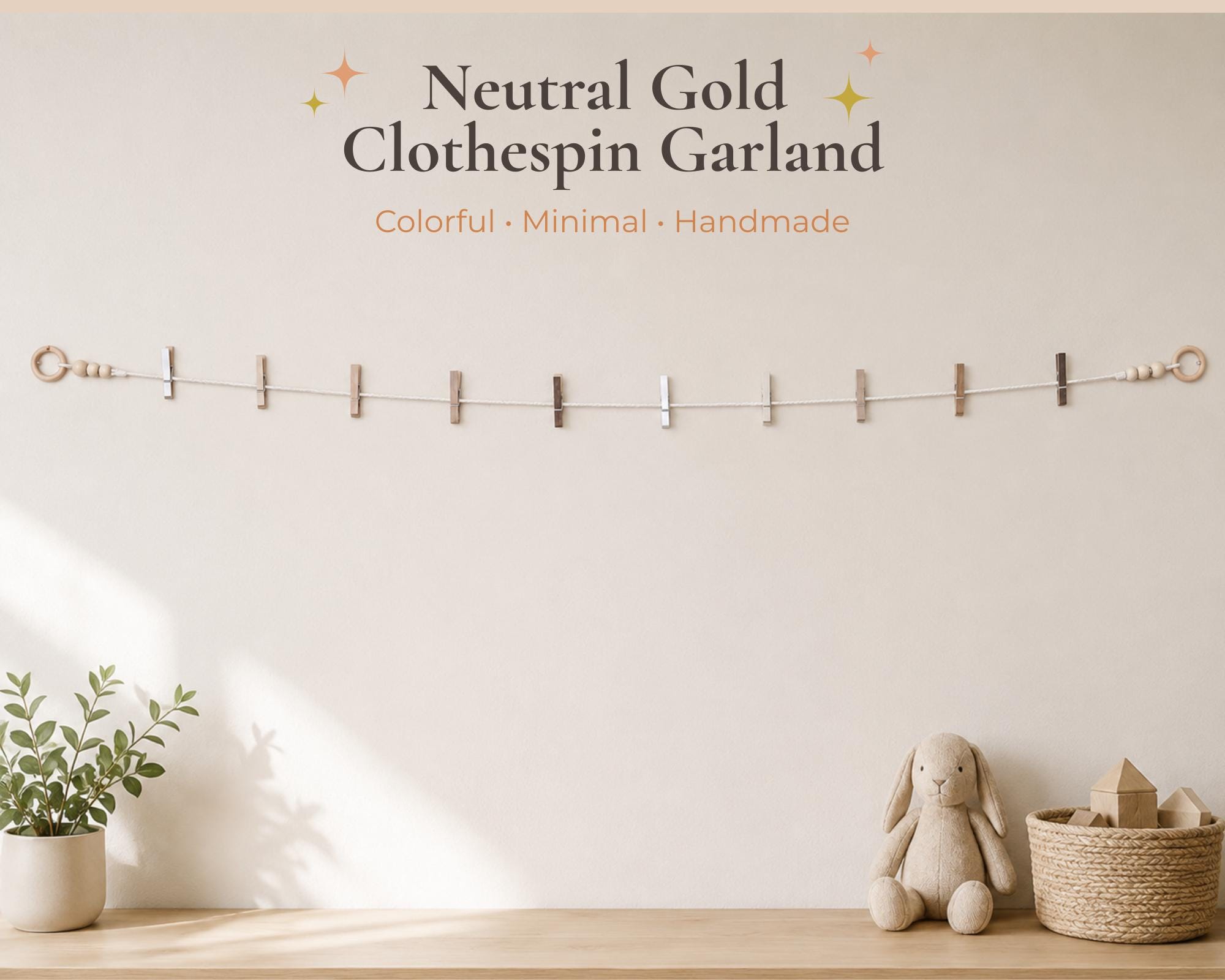 Gold & Neutral Clothespin Garland, product view 3