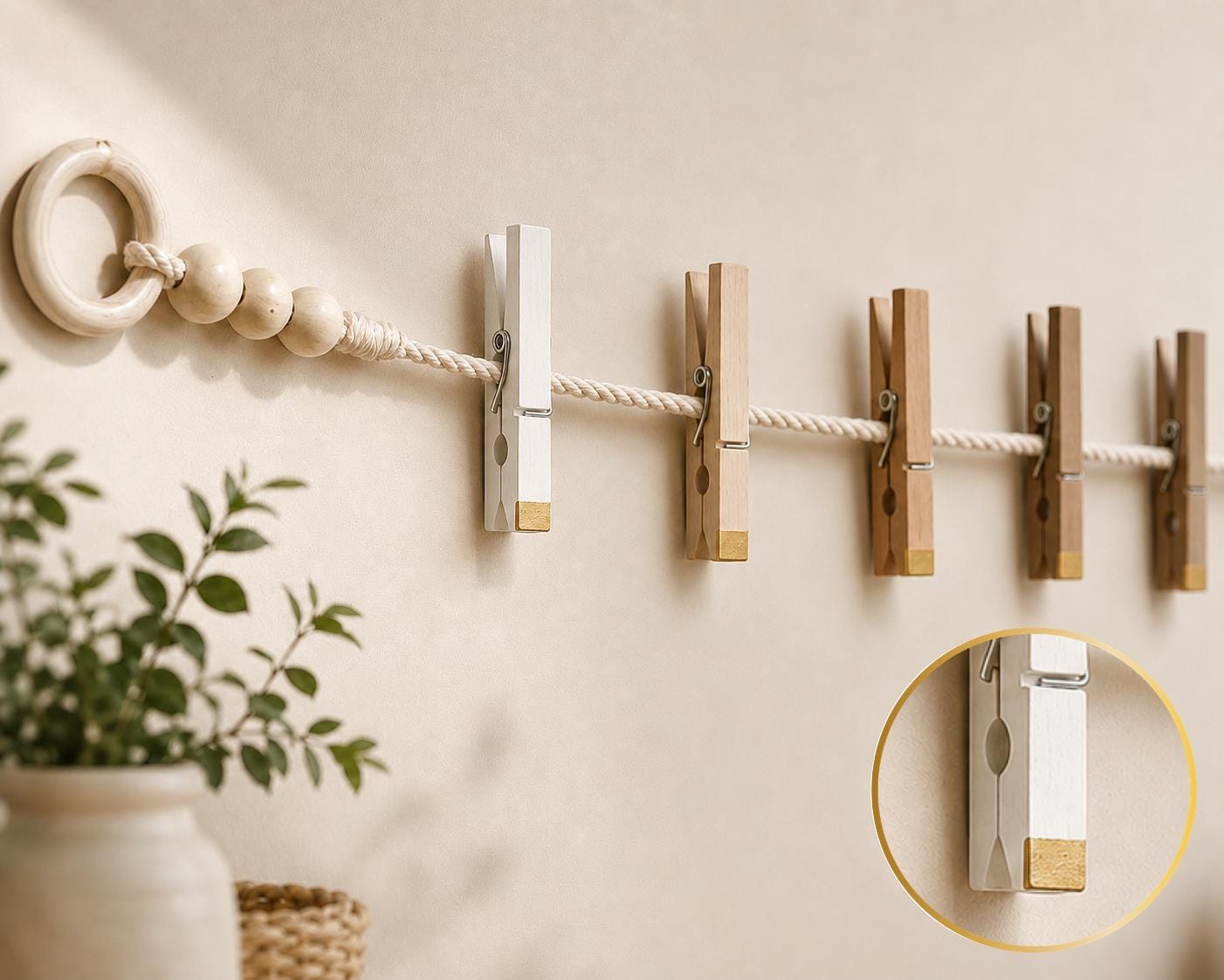 Gold & Neutral Clothespin Garland, detail 4
