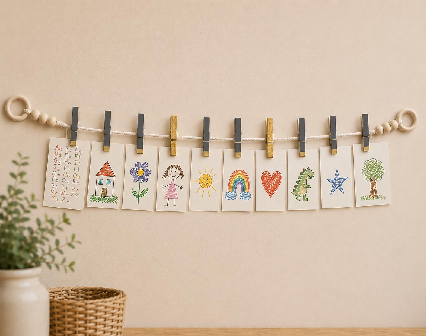 Gray & Gold Clothespin Garland, product view 2