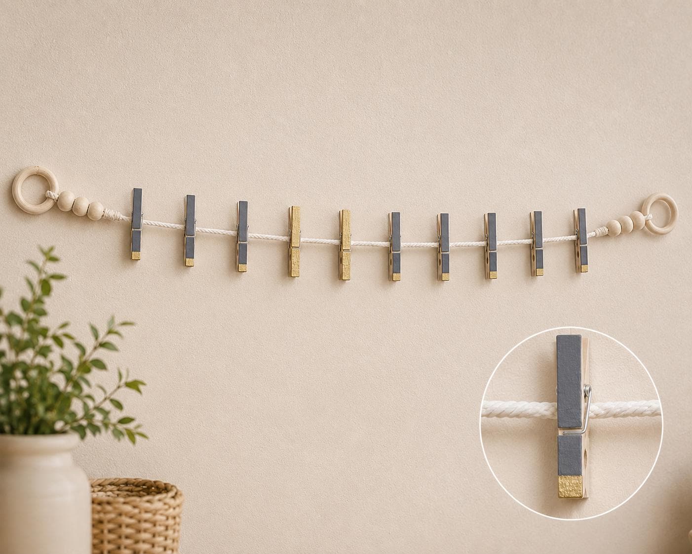 Gray & Gold Clothespin Garland, product view 3