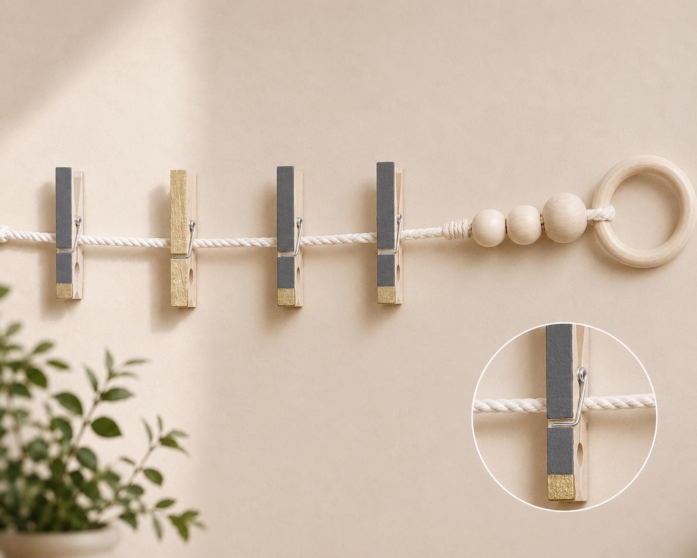 Gray & Gold Clothespin Garland, detail 4