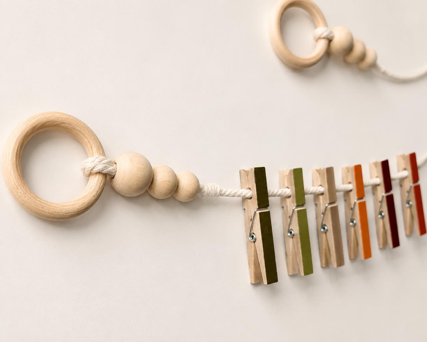 Terracotta & Olive Clothespin Garland, detail 4
