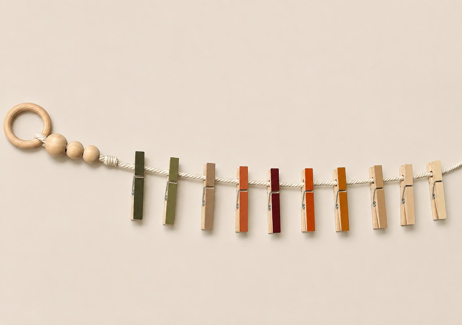 Terracotta & Olive Clothespin Garland, detail 5