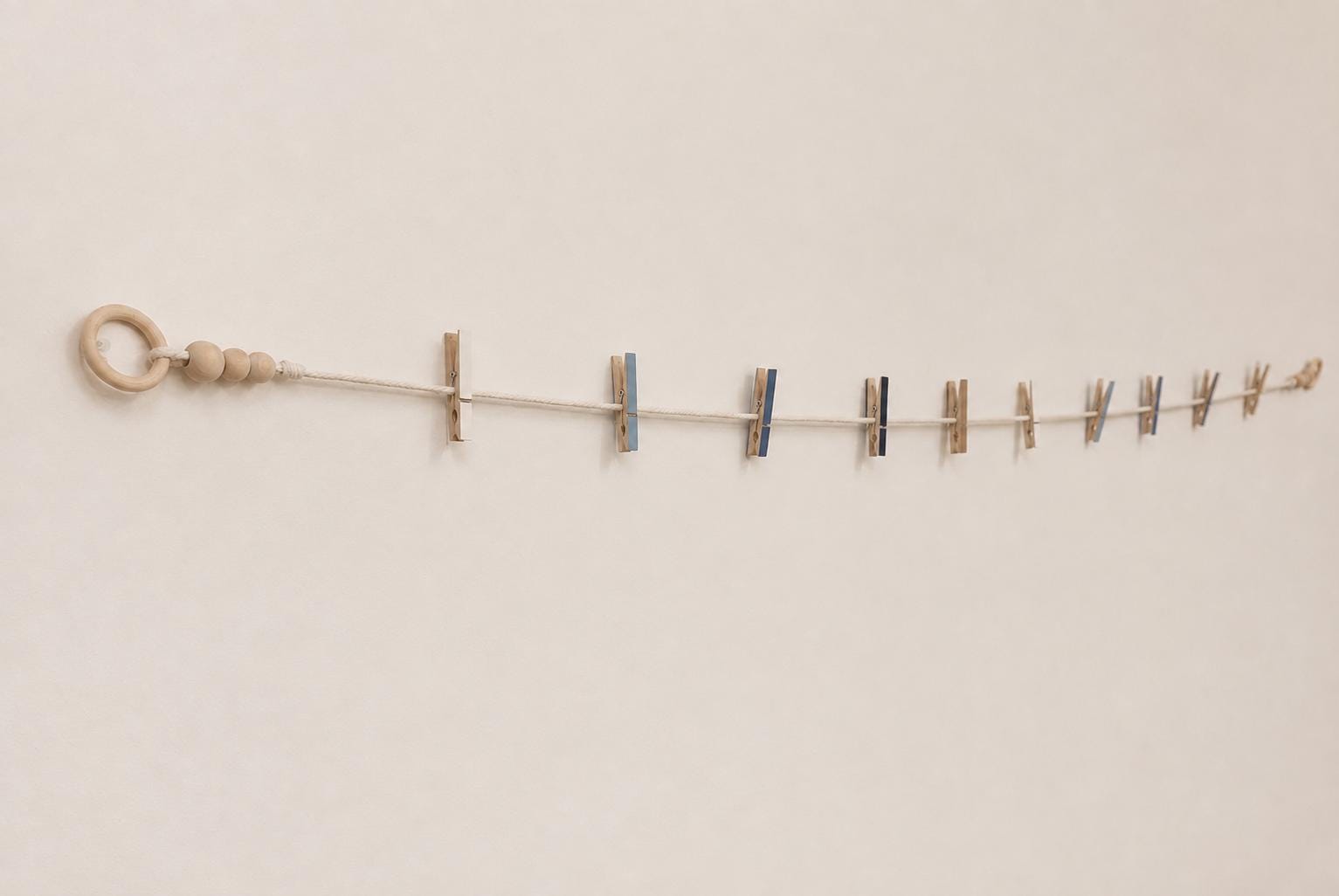 Dusty Blue Art Display Garland, Kids Artwork Photo Holder, Wooden Clothespin Wall Decor, detail 4