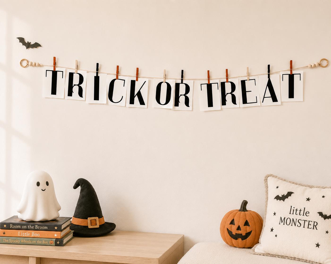 Handmade Halloween Clothespin Garland, Kids Art Display, Fall Mantle Decor, product view 2