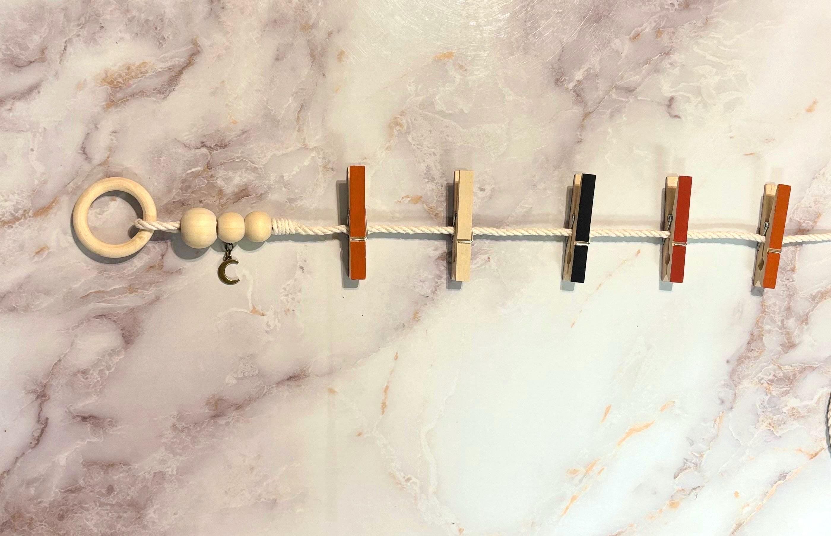 Handmade Halloween Clothespin Garland, Kids Art Display, Fall Mantle Decor, detail 5