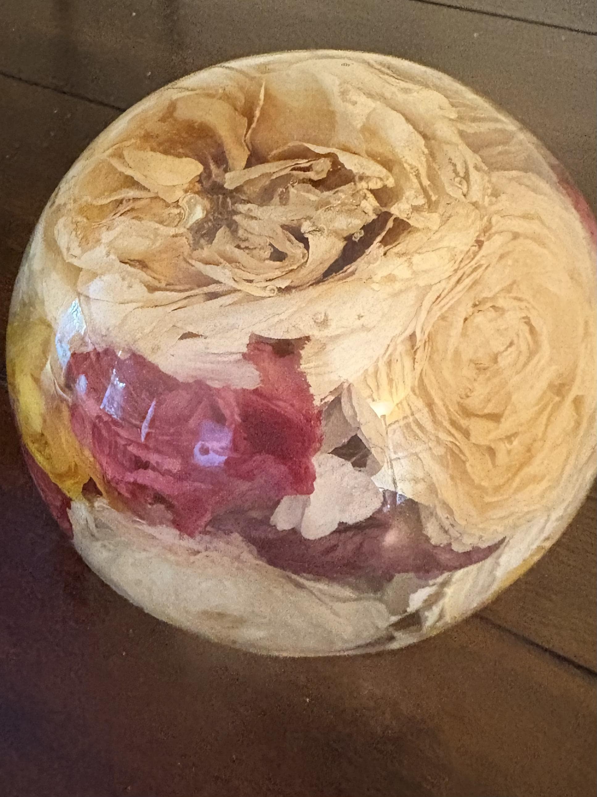 Half Sphere Resin Art with Cream, Pink, White Roses Arrangement