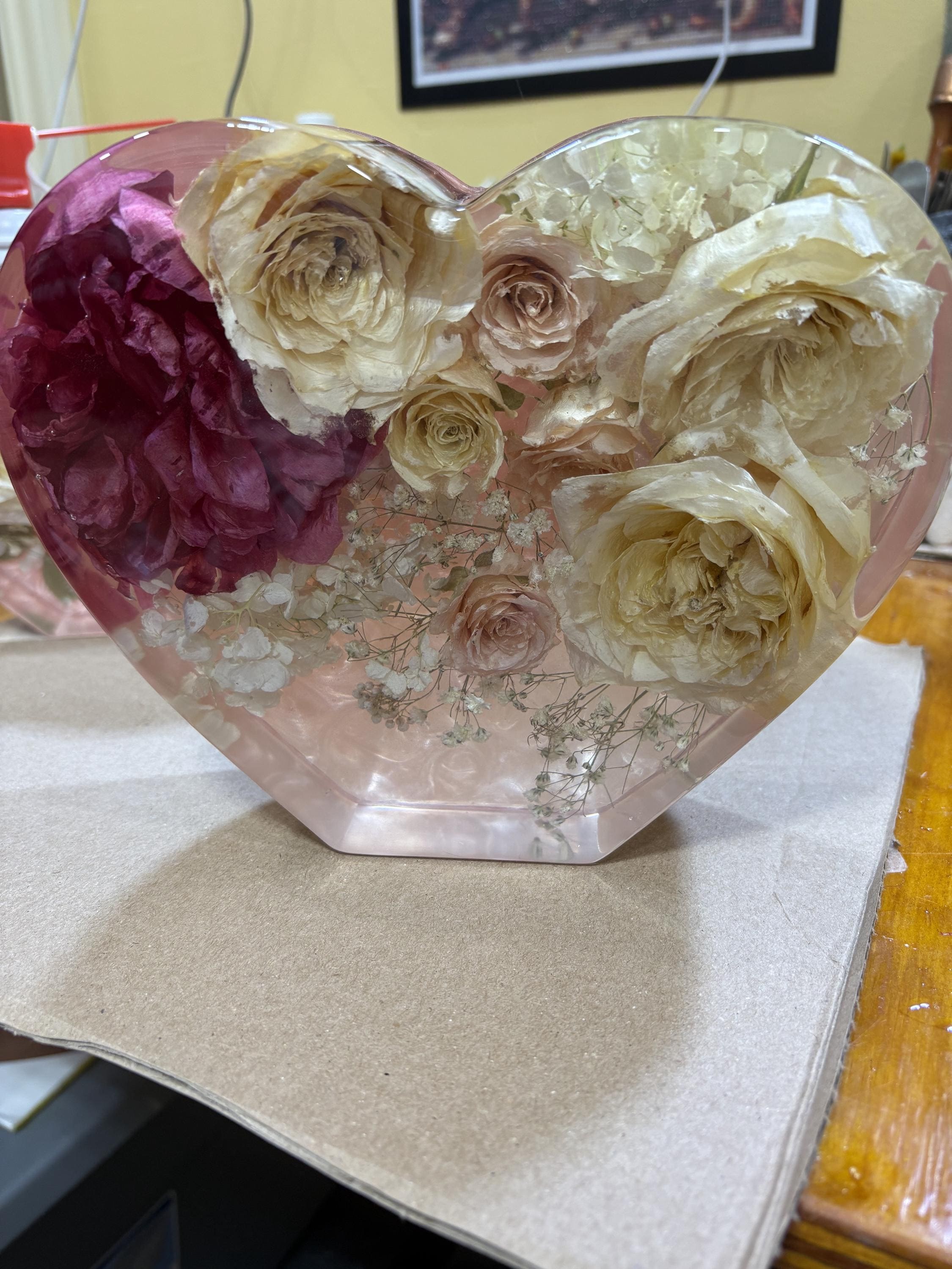 Heart floral preservation. Wedding bouquet Keepsake.Dried flower memorial