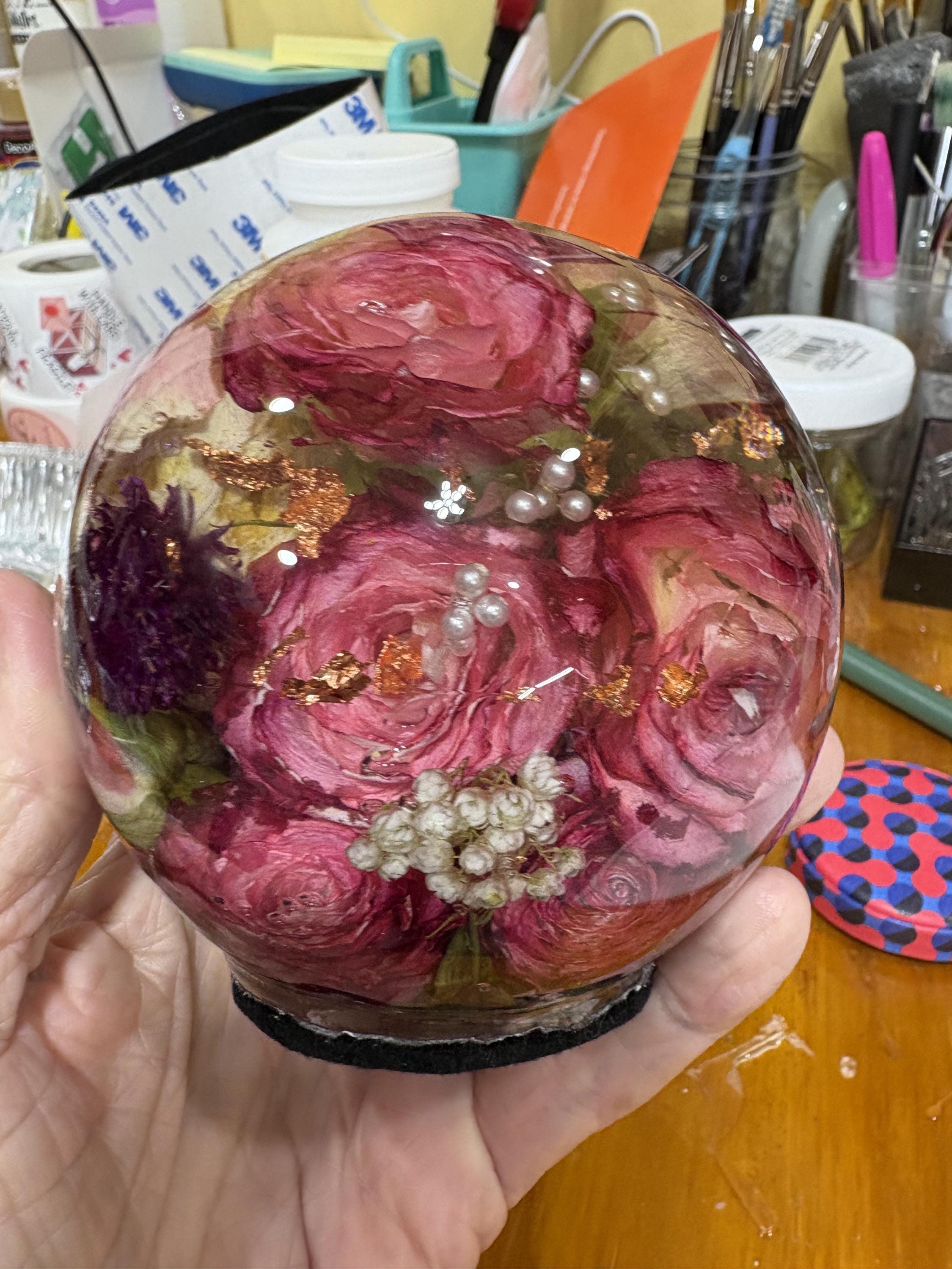 preserved floral resin sphere