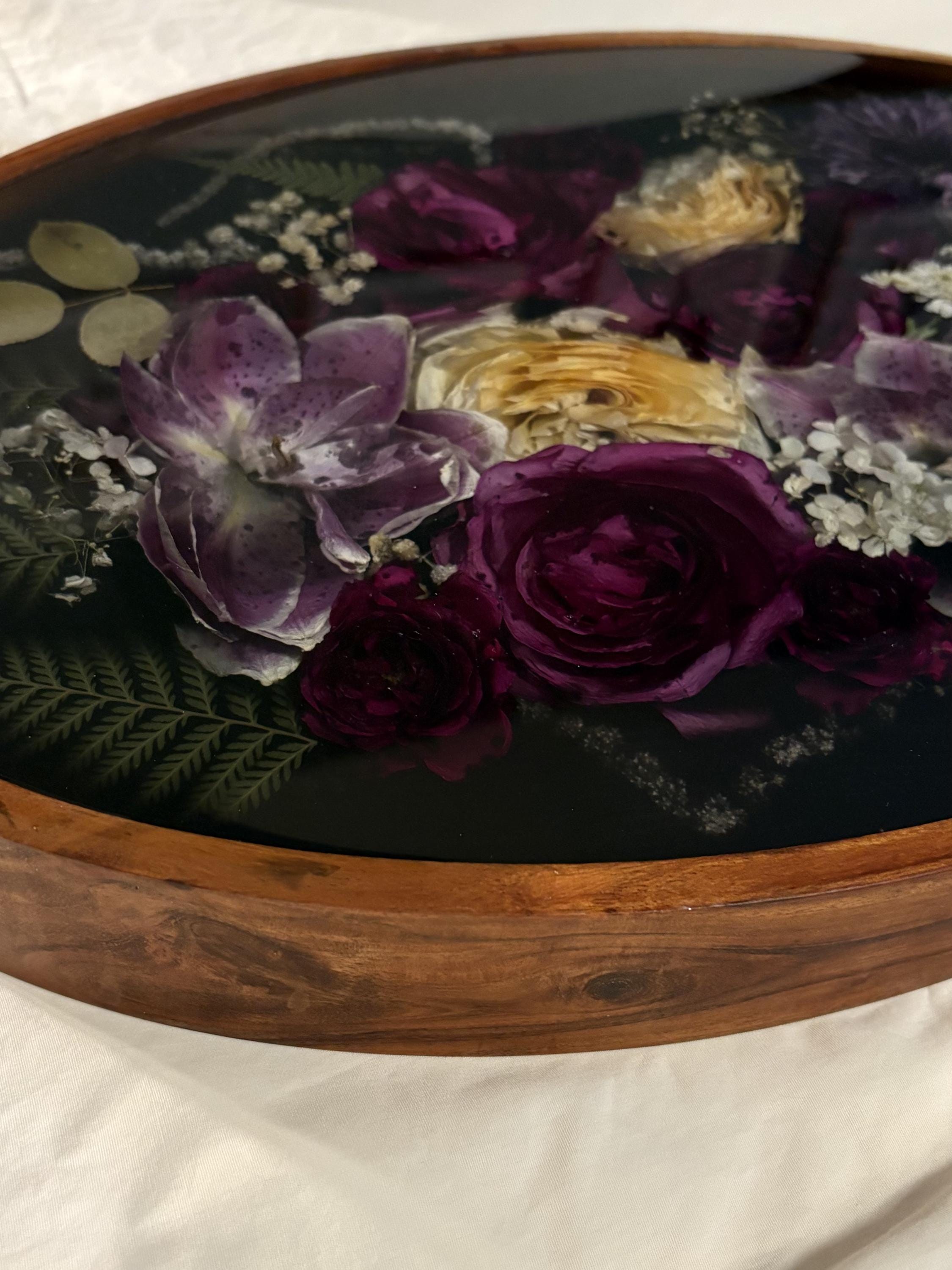 Large Preserved Flower Wall Art, Floral Resin Keepsake, 19 inch Oval Wood Frame, view 2