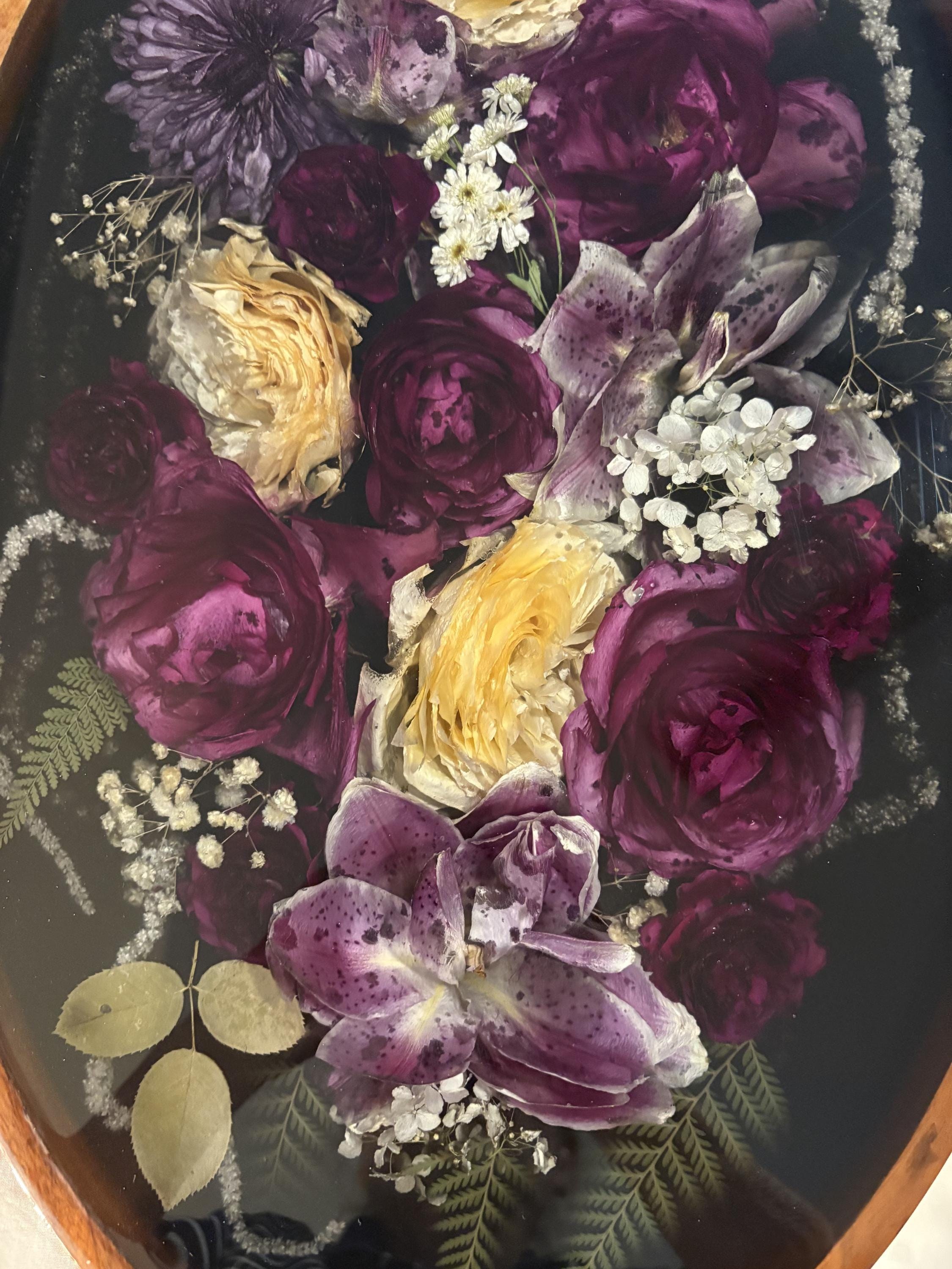 Large Preserved Flower Wall Art, Floral Resin Keepsake, 19 inch Oval Wood Frame, view 3