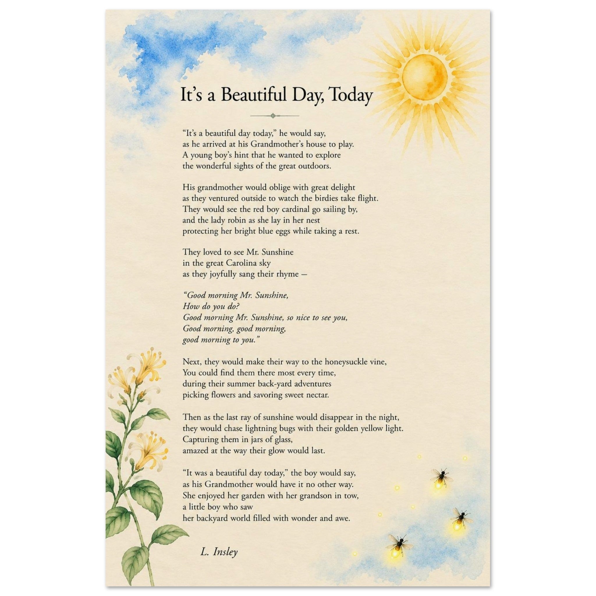 It’s a Beautiful Day, Today unframed poetry print
