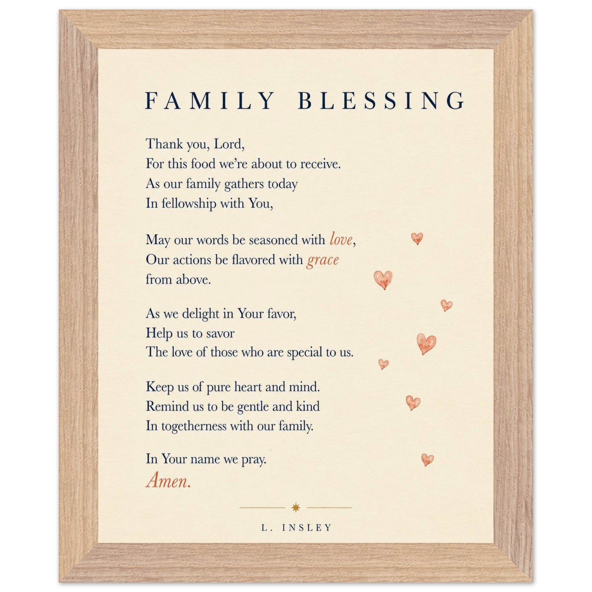 Family Blessing poetry print in a wooden frame