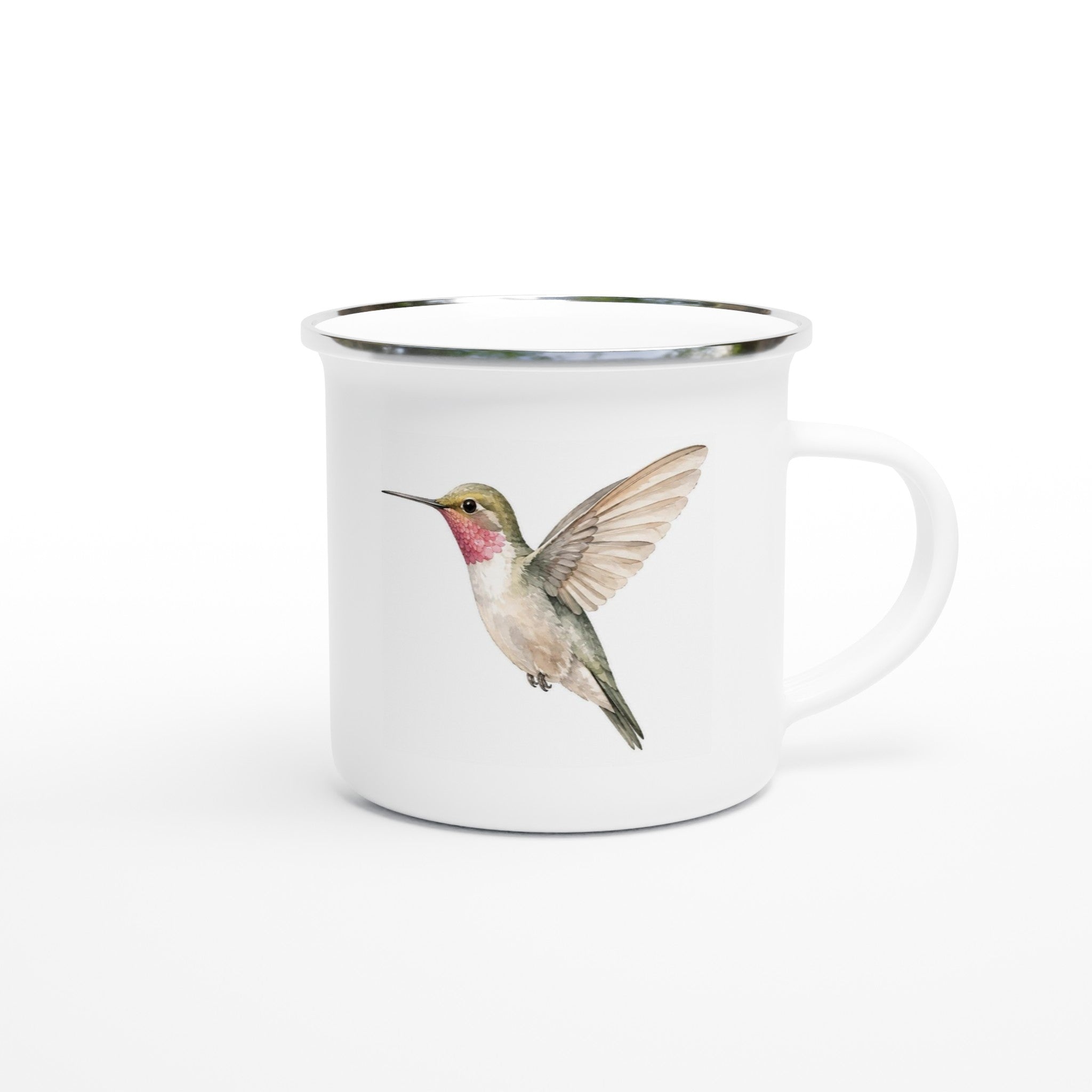 Alternate view of the Dearworthy hummingbird enamel mug