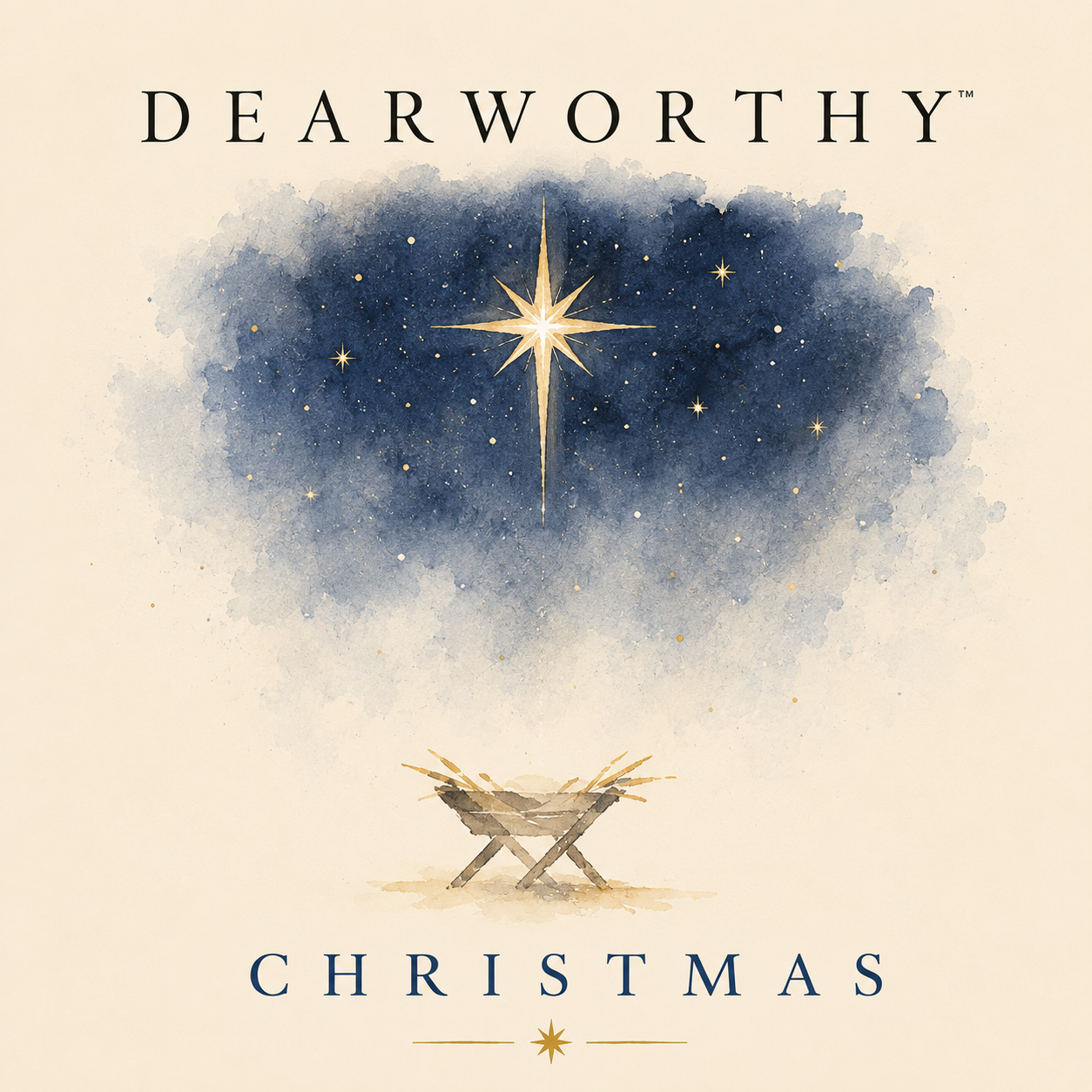 Dearworthy Christmas cover art, a golden star shining above a manger