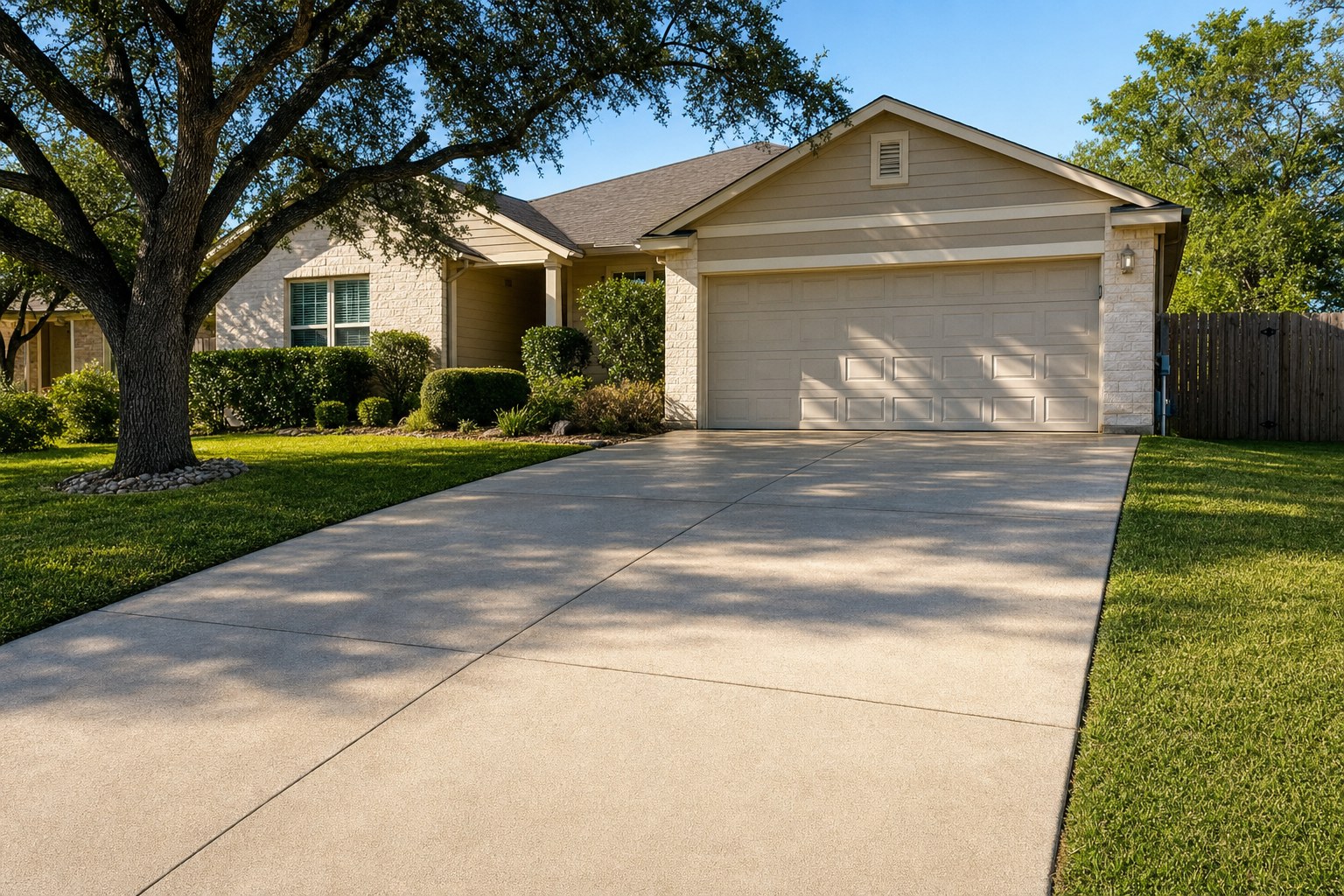 Clean residential concrete driveway at a San Antonio home
