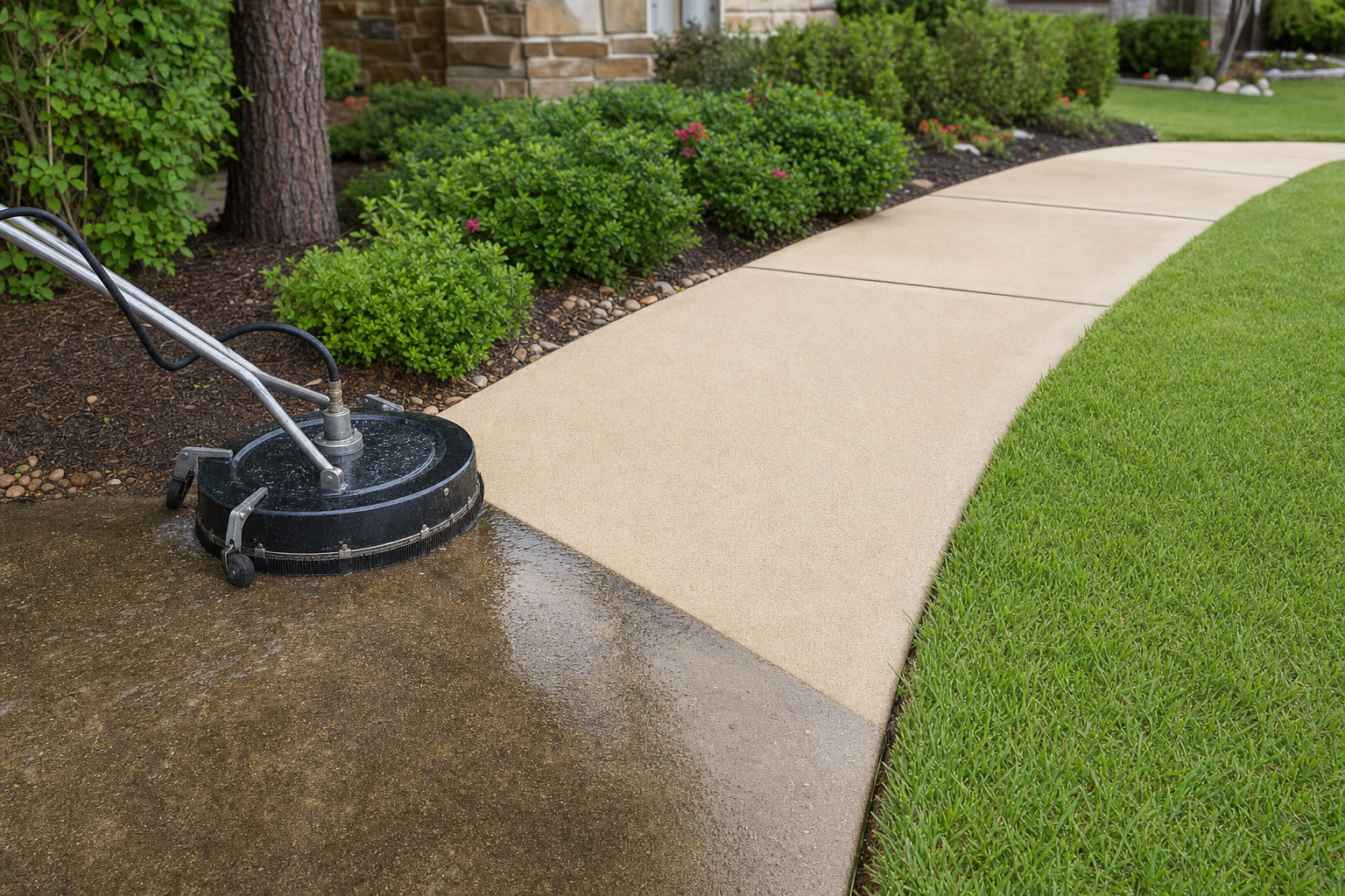 Illustrative pressure washing on a residential sidewalk