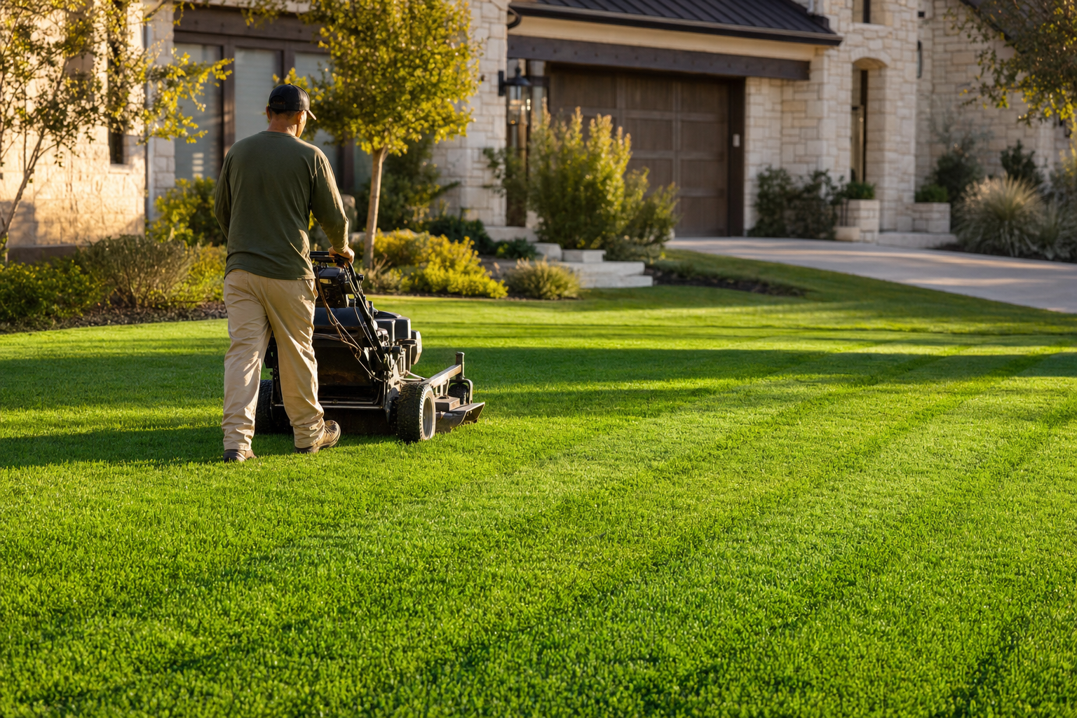 Illustrative lawn care scene