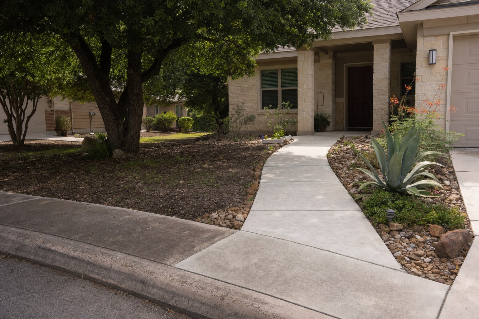 Clean concrete front walk at a San Antonio home