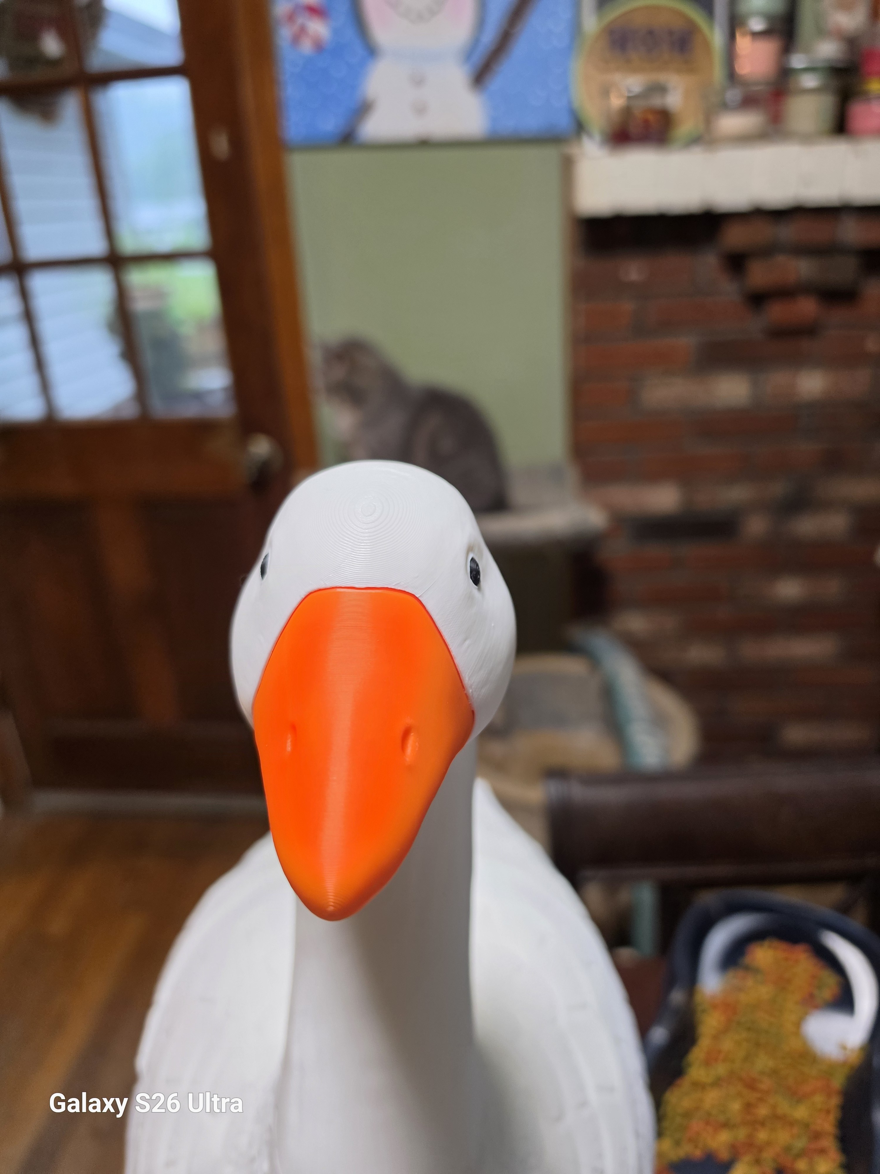 White goose figure in the workshop