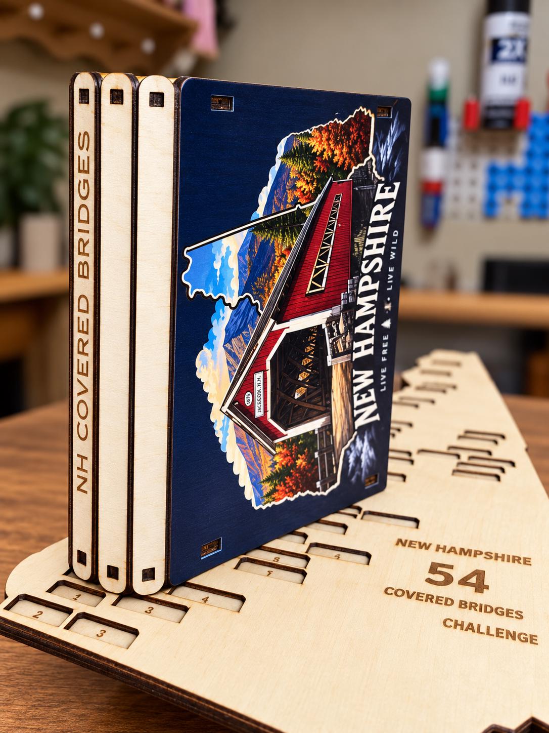Close view of the Dccrafting covered bridges challenge board