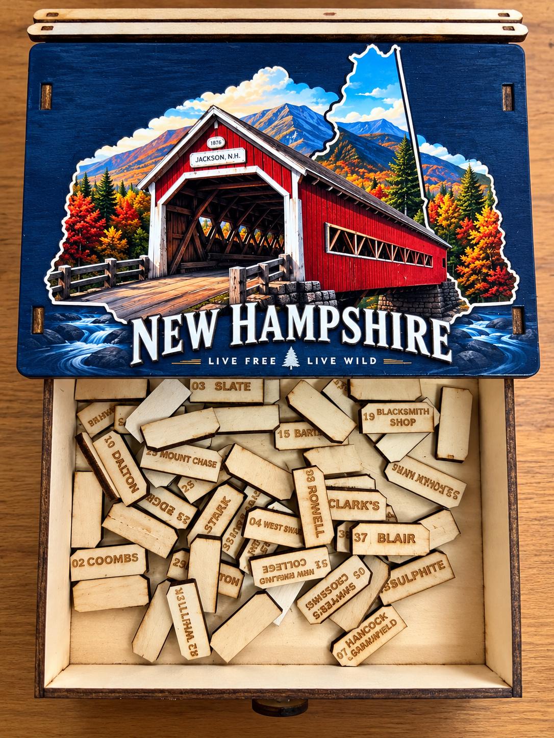 Dccrafting covered bridges challenge board with location pieces