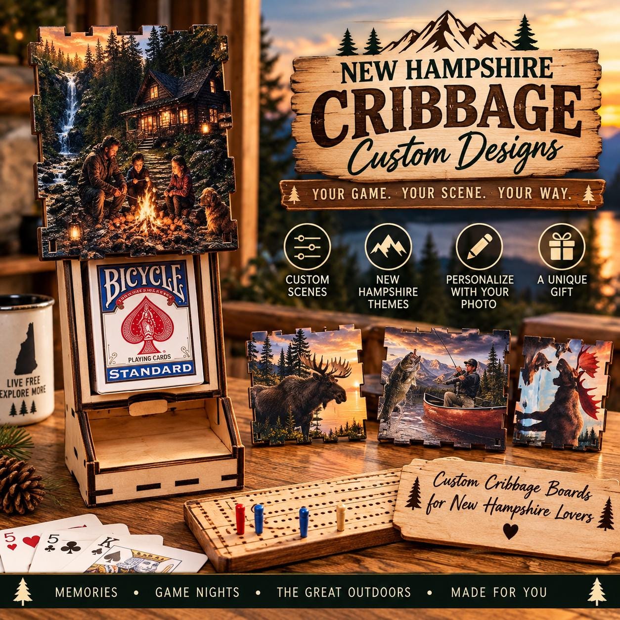 Full-color wildlife cribbage board