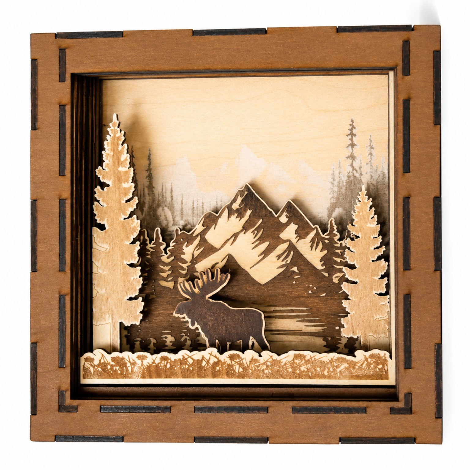 Layered mountain and elk scene