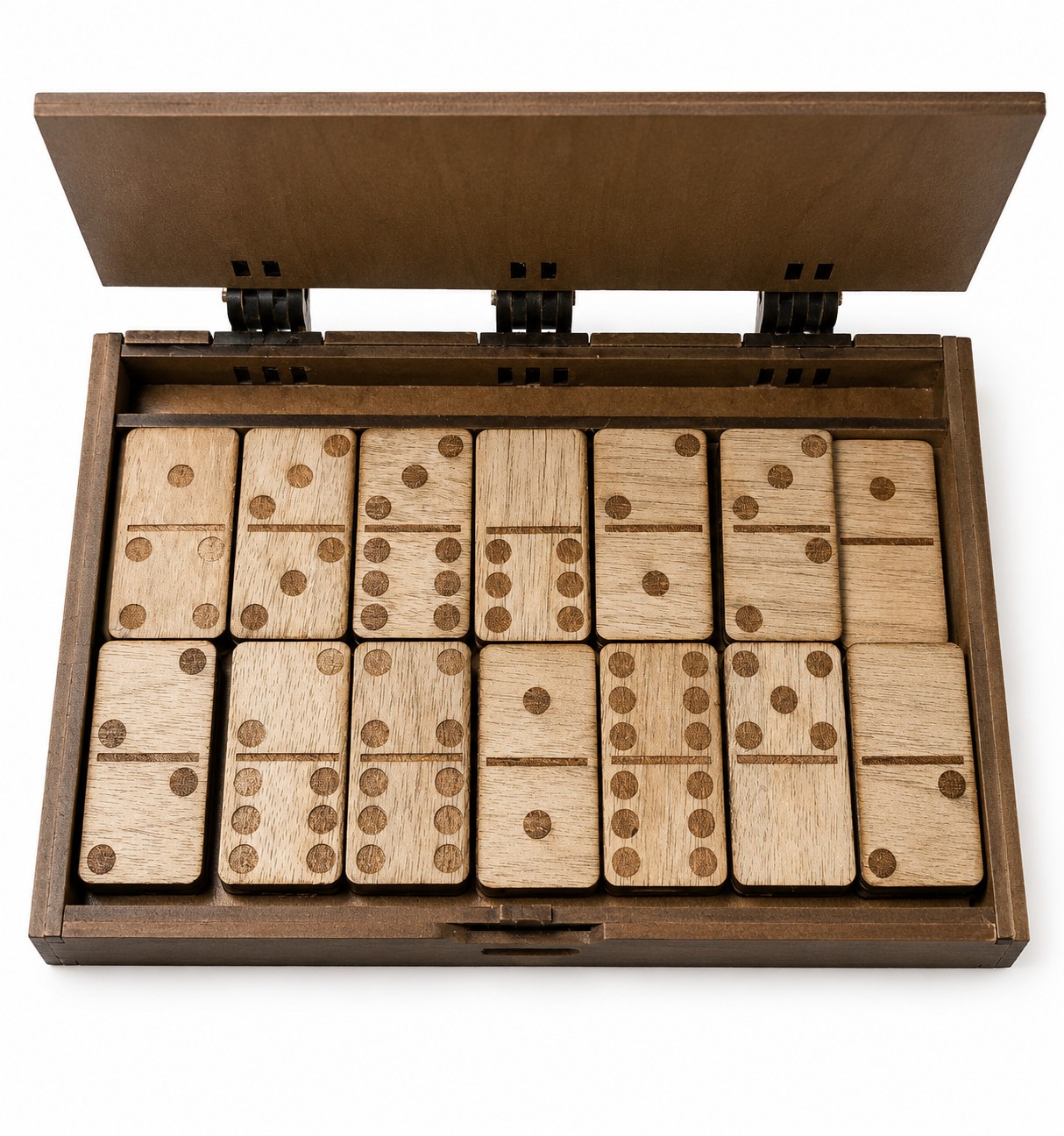 Engraved wooden domino set