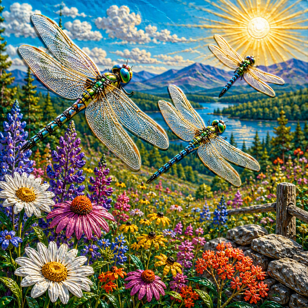 Dragonfly and mountain wildflower artwork