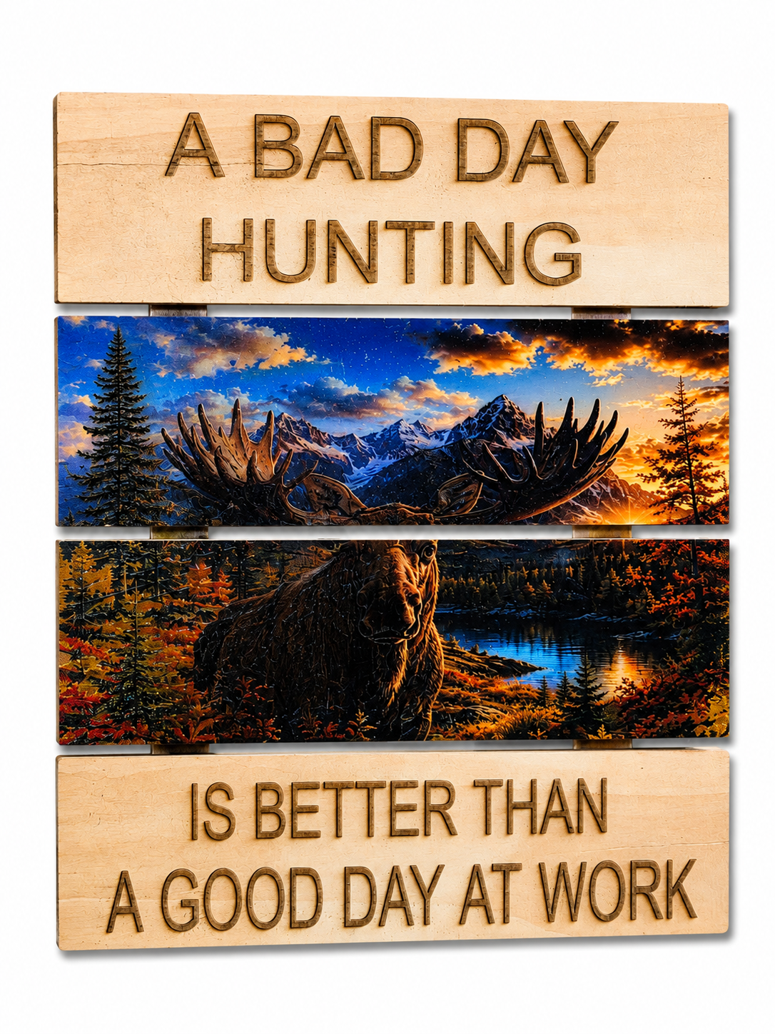 Custom hunting sign with mountain artwork
