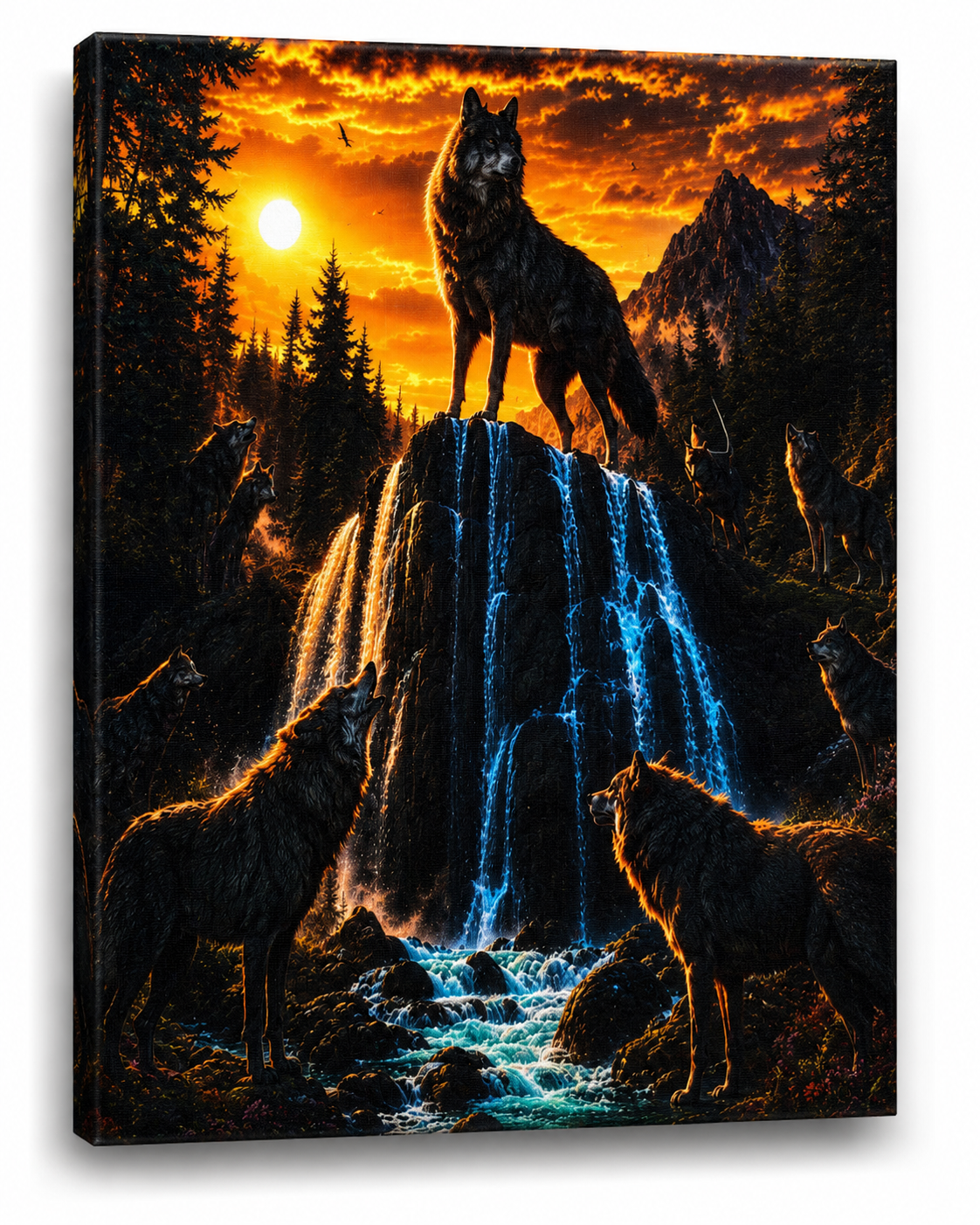 Wolf and waterfall artwork