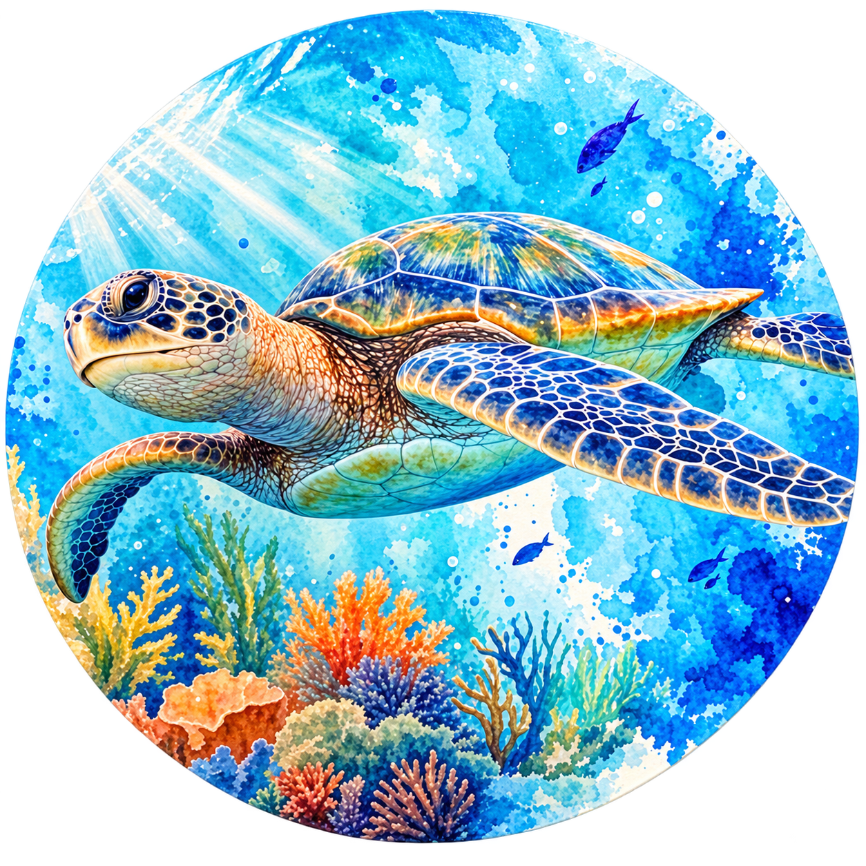 Round sea turtle artwork