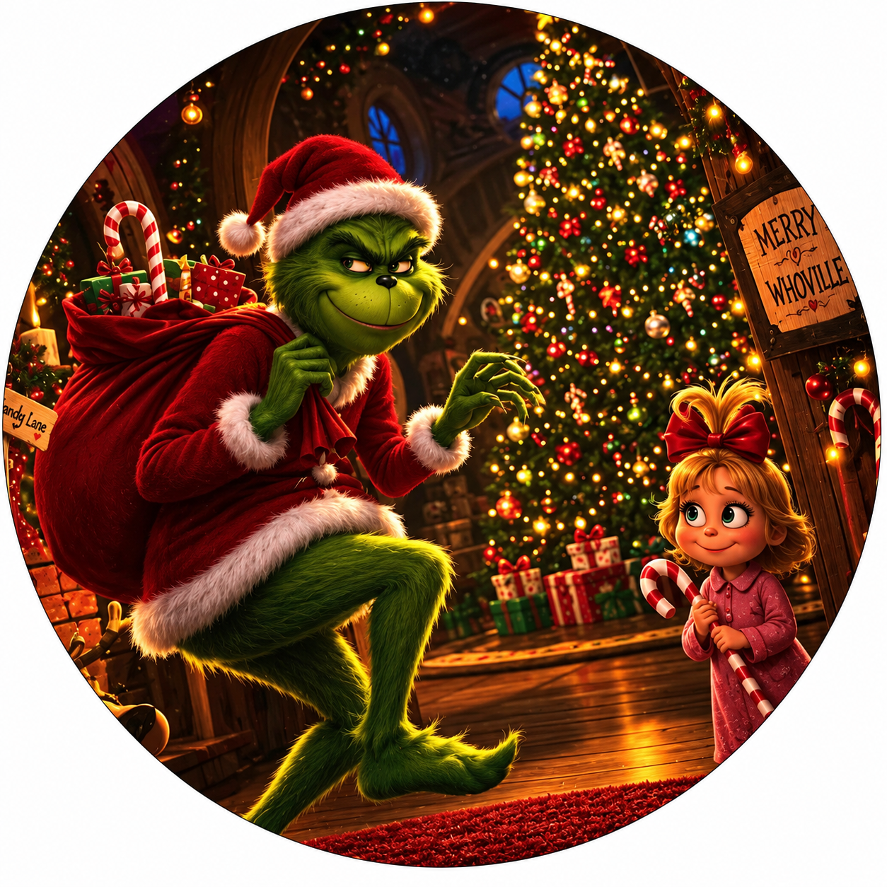 Round holiday character artwork