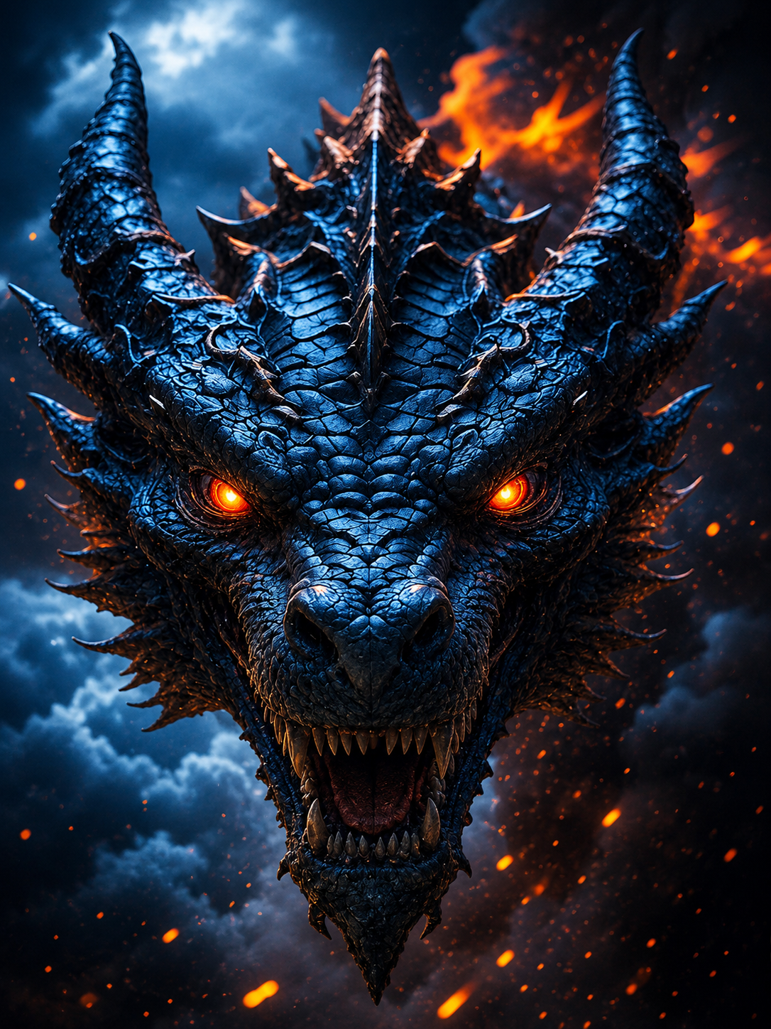 Blue dragon face artwork