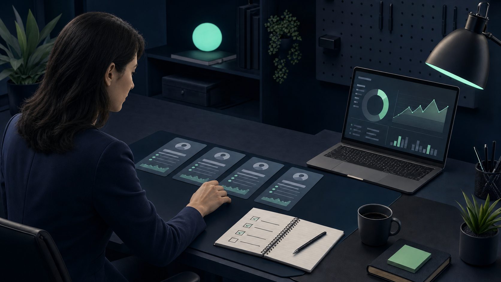 A woman comparing affiliate program options at her desk