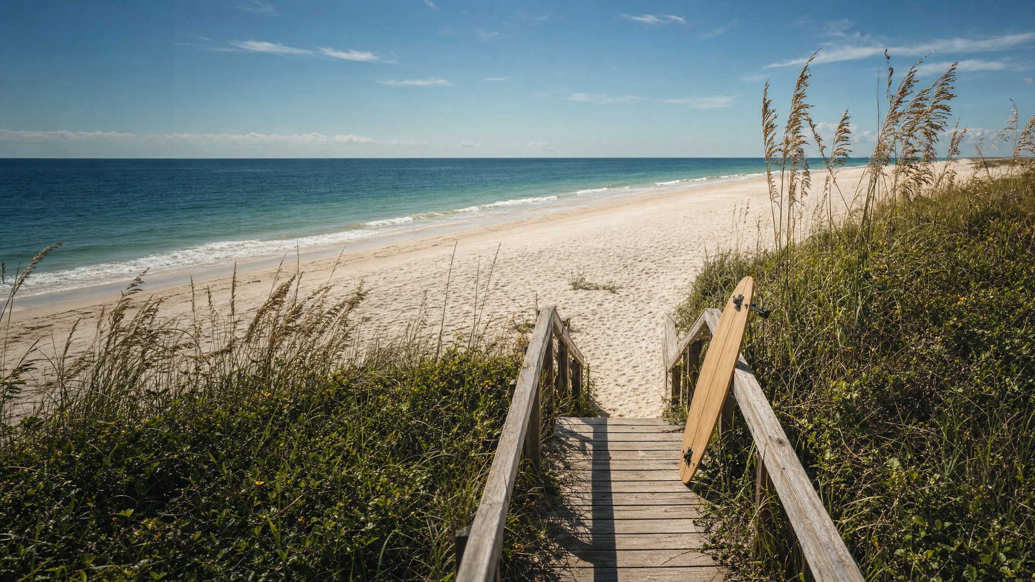 Florida coastline viewed from a dune boardwalk