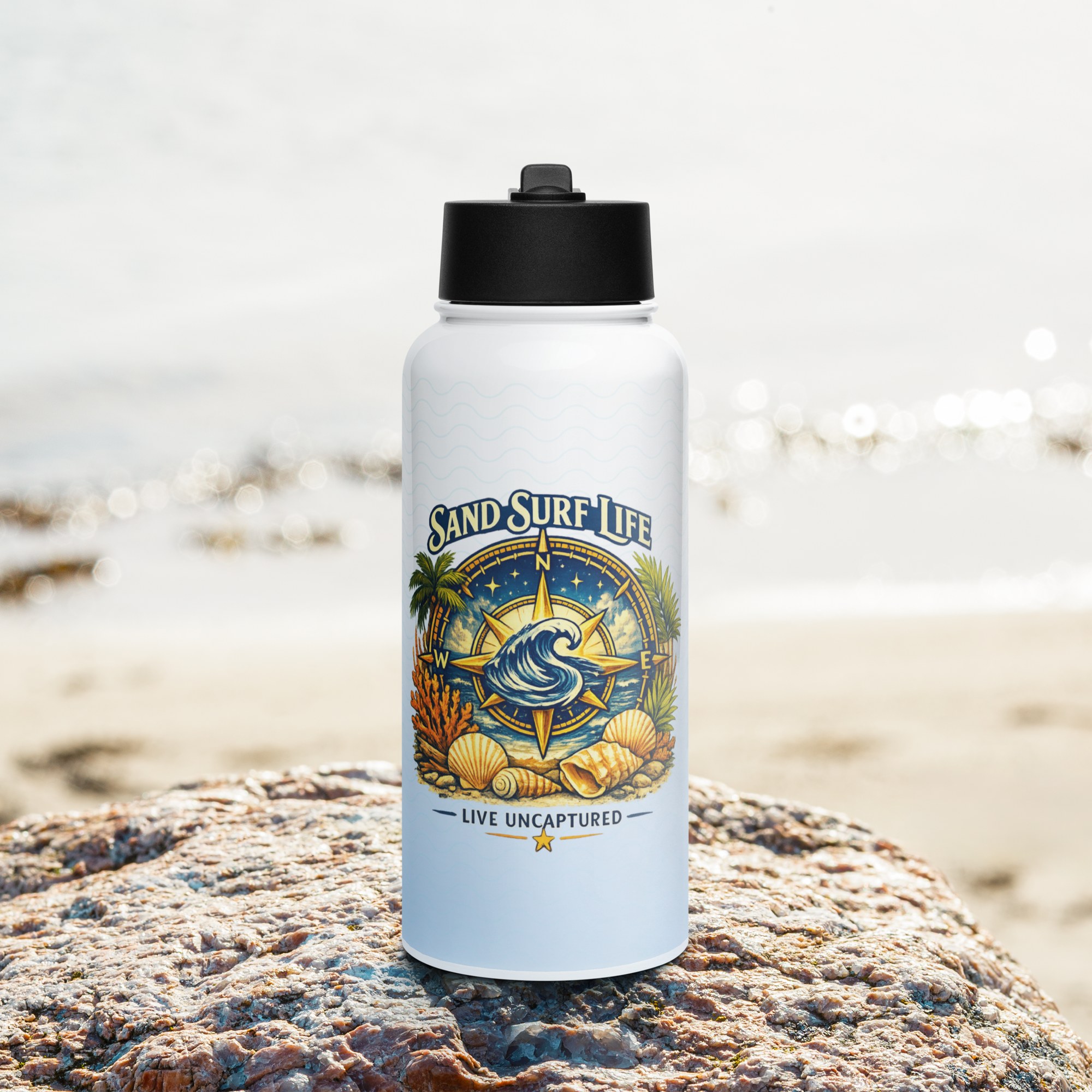 Sand Surf Life Wave Edition water bottle
