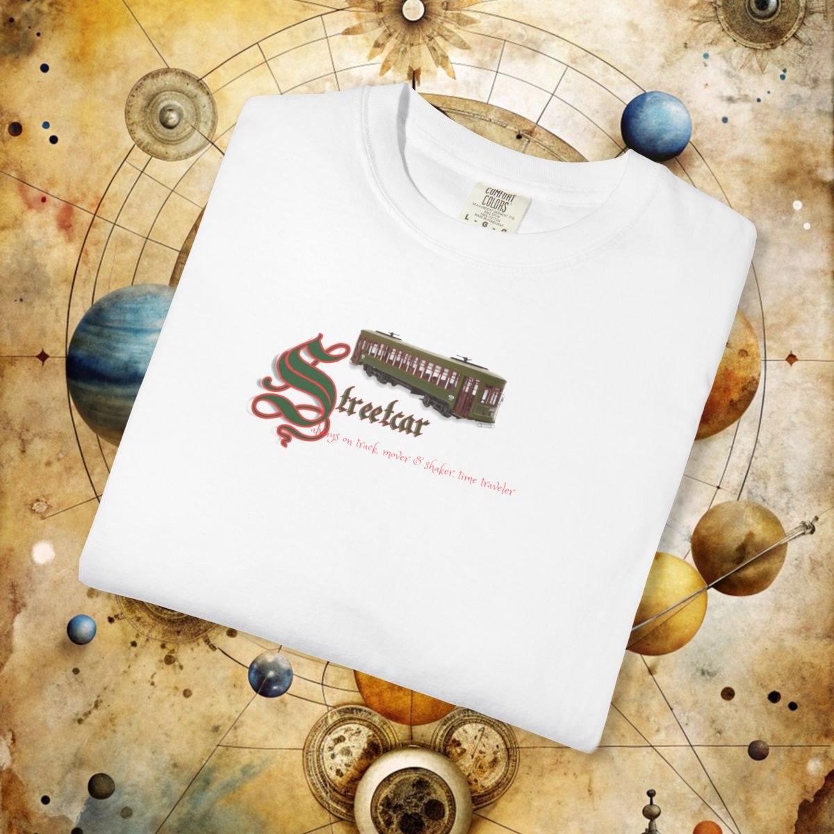 STREETCAR symbol- Comfort Colors, T-shirt, Garment-Dyed, 100% ring spun cotton Unisex tee, Relaxed Casual fit, Unique New Orleans gift ideas