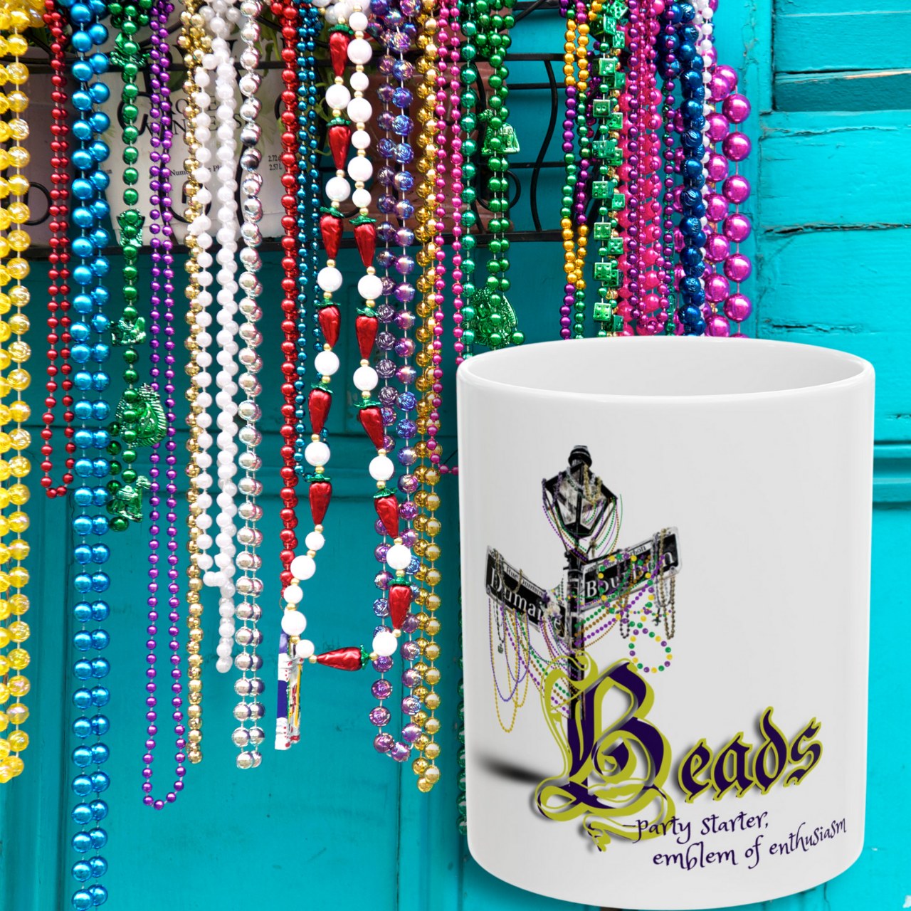 ZEAUXDIAC Beads Mug | Celestial Astrology &amp; New Orleans Art Party Starter Ceramic Mug - Fun Gift for Celebration, Mardi Gras, Birthday, Coffee Lover, Novelty Drinkware