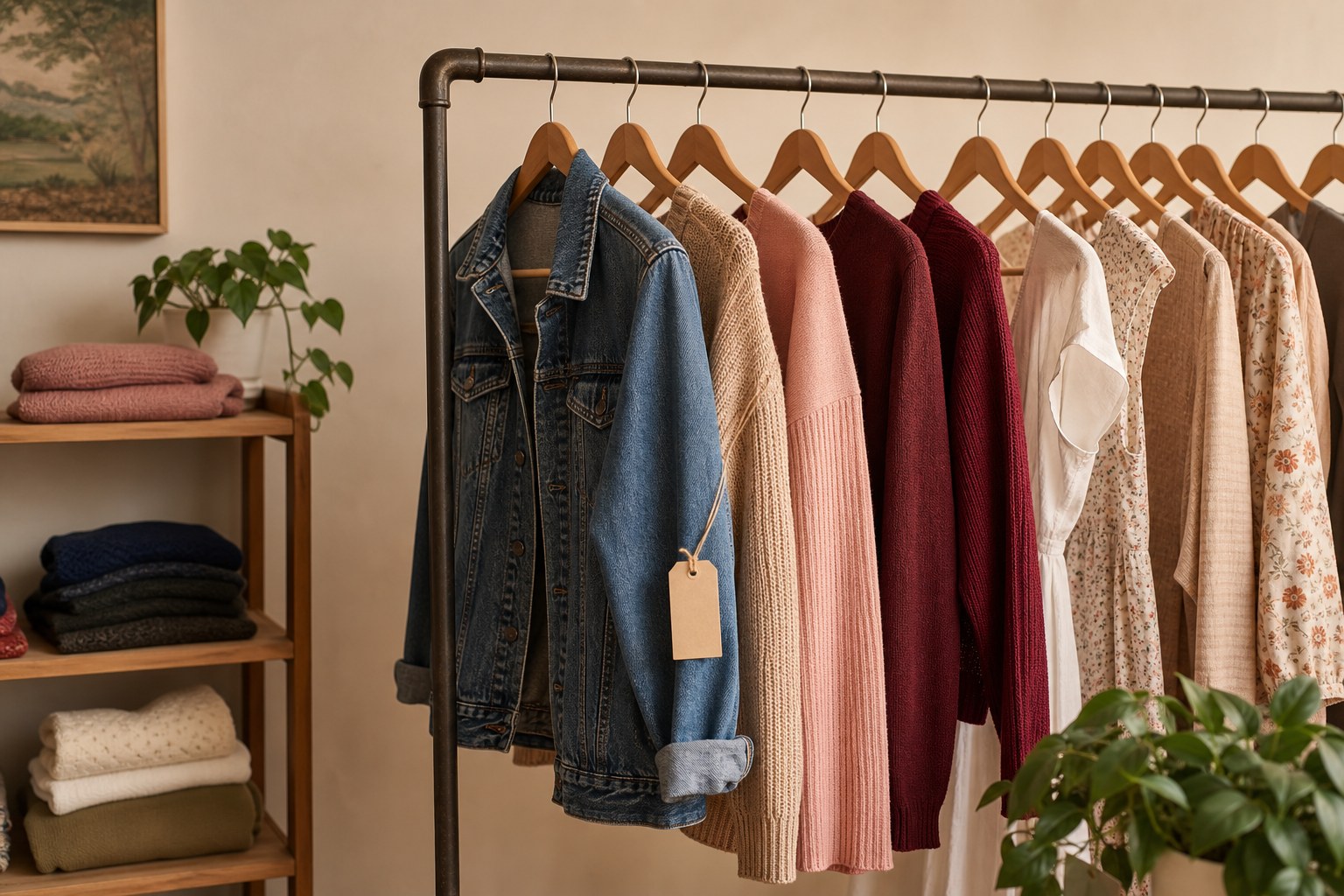 A rack of thoughtfully selected pre-loved clothing