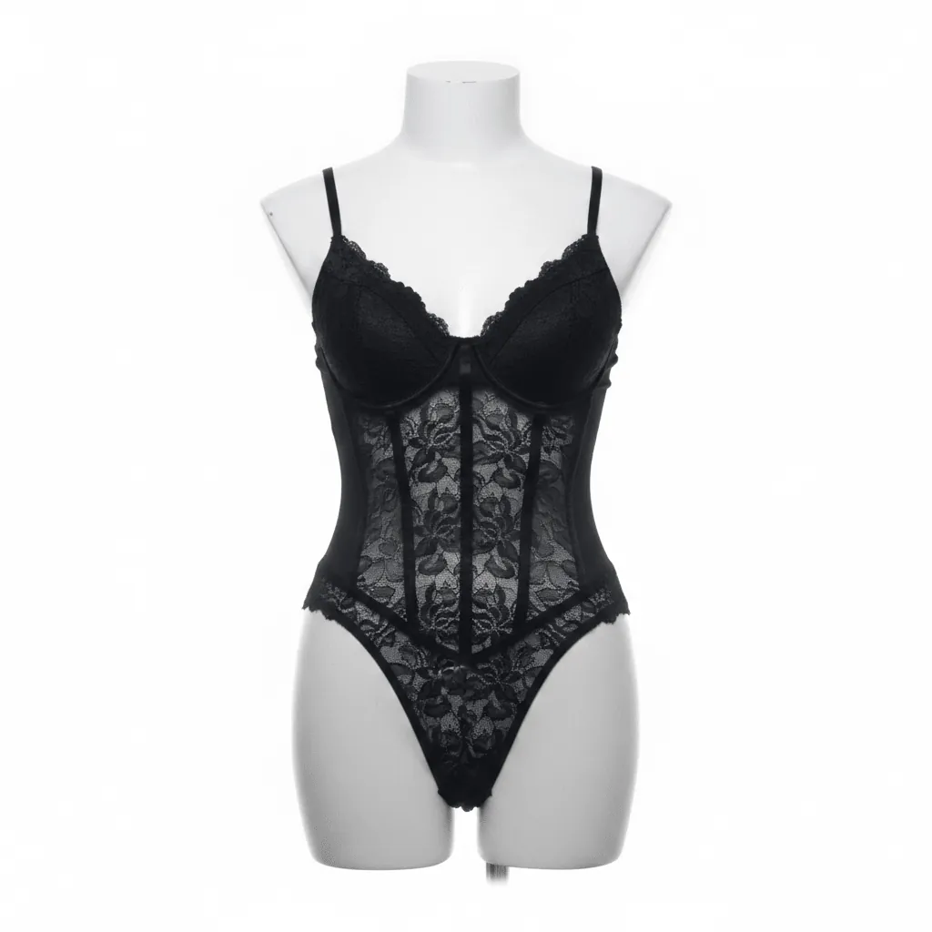 Black Lace V-Neck Bodysuit by SHEIN