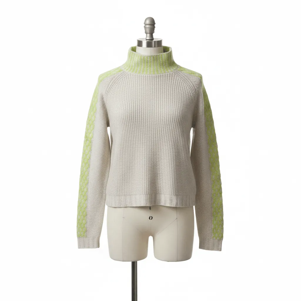 Cream & Lime Textured Turtleneck from Strut & Style