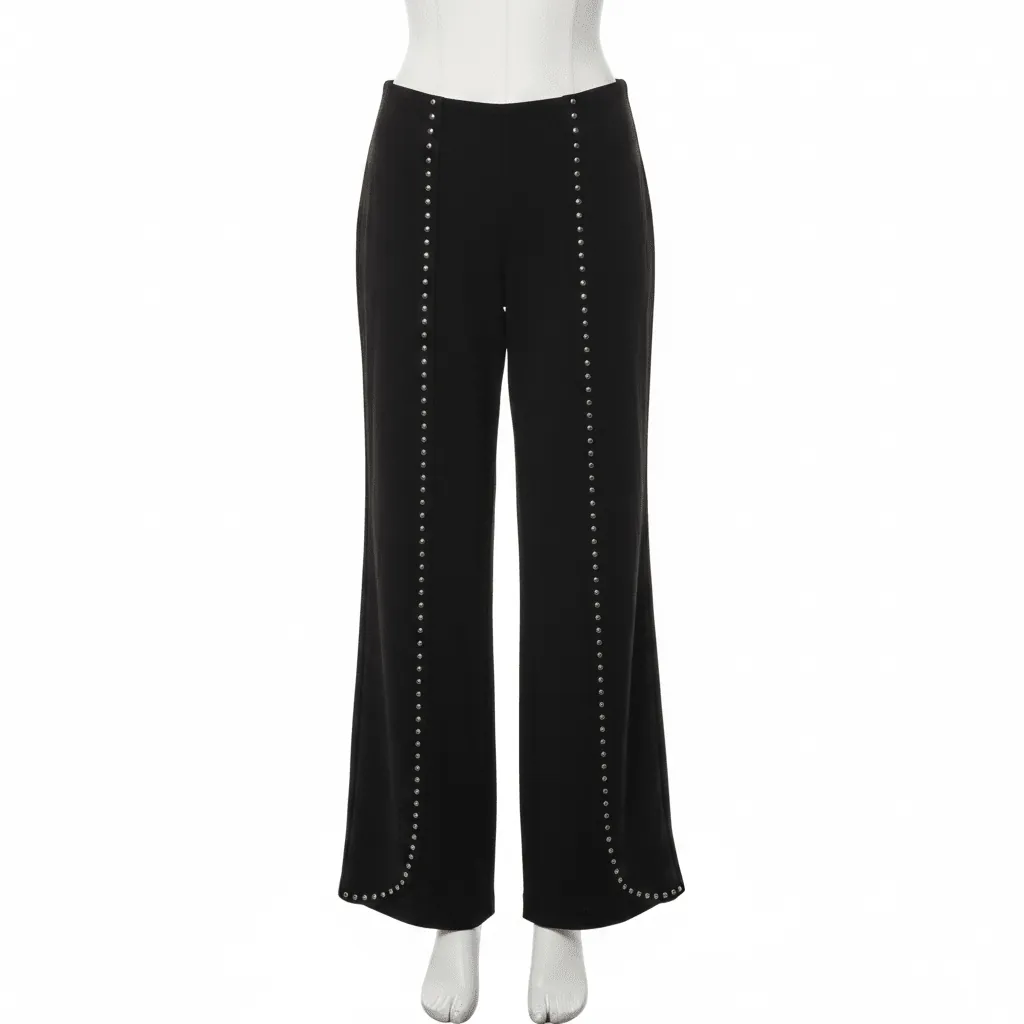 Black Wide-Leg Studded Pants from Strut & Style