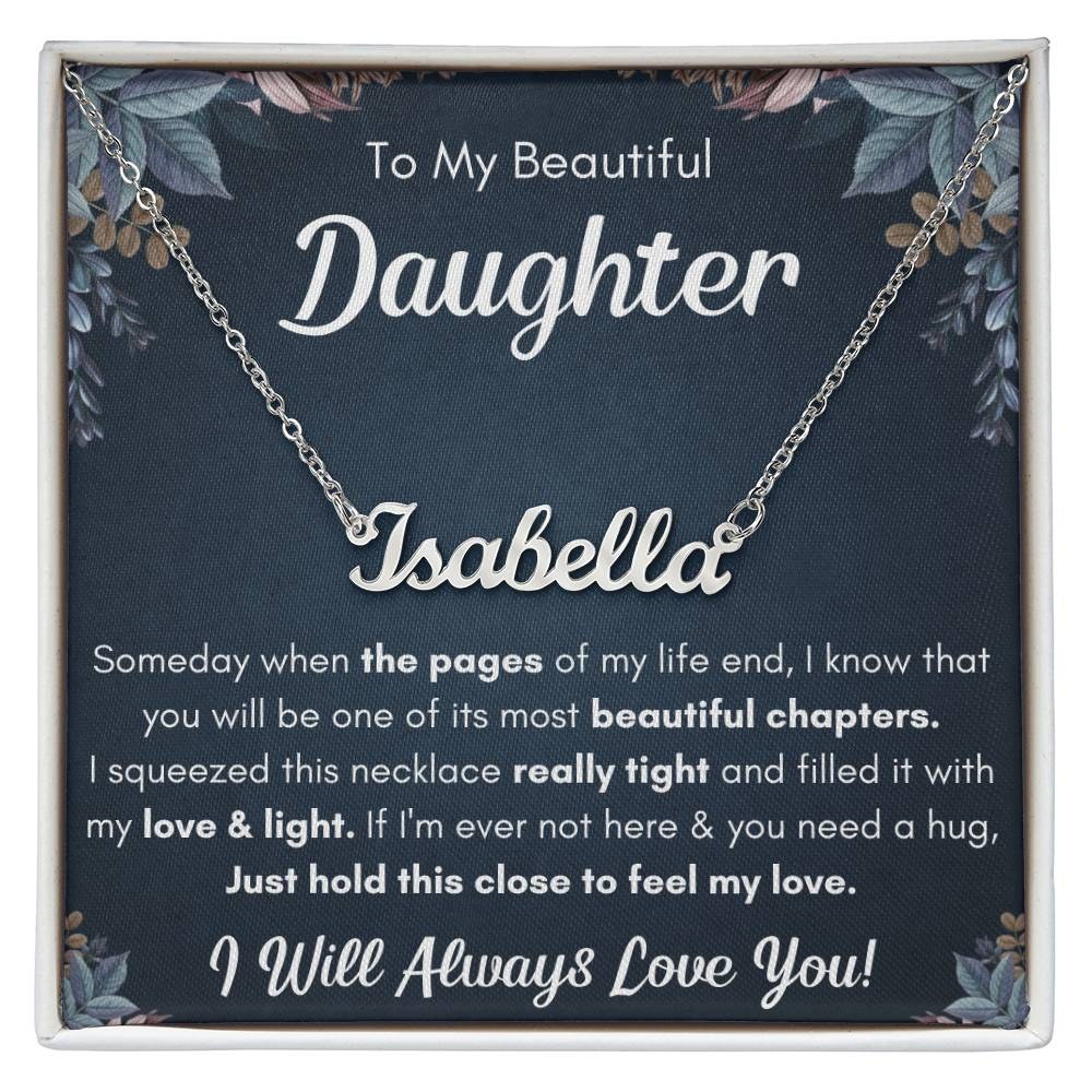 Personalized daughter necklace presented in a gift box