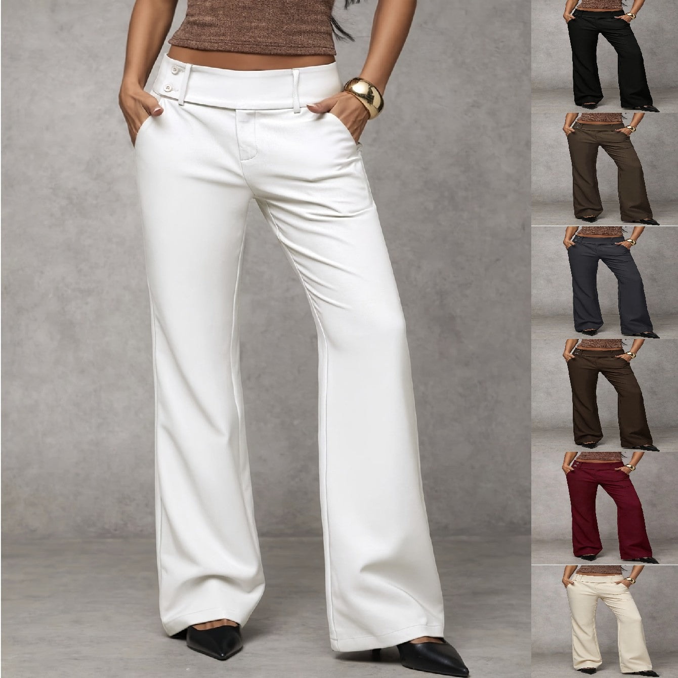 Black wide-leg work pants styled with a fitted top